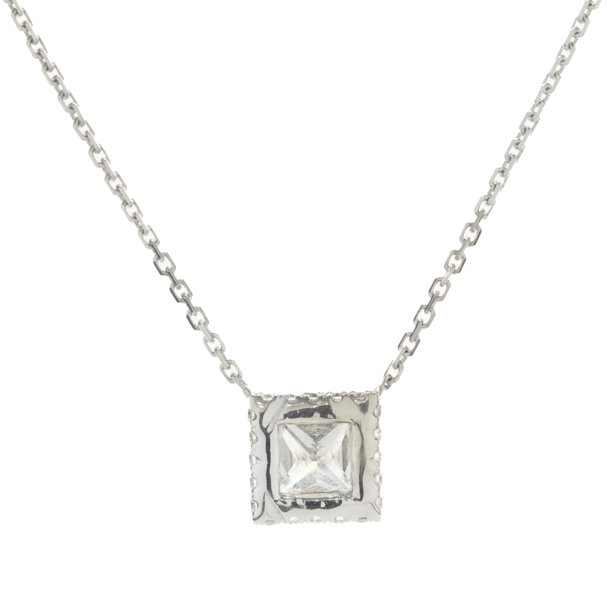 14 Karat White Gold Princess Cut Diamond Halo Necklace - Image 2