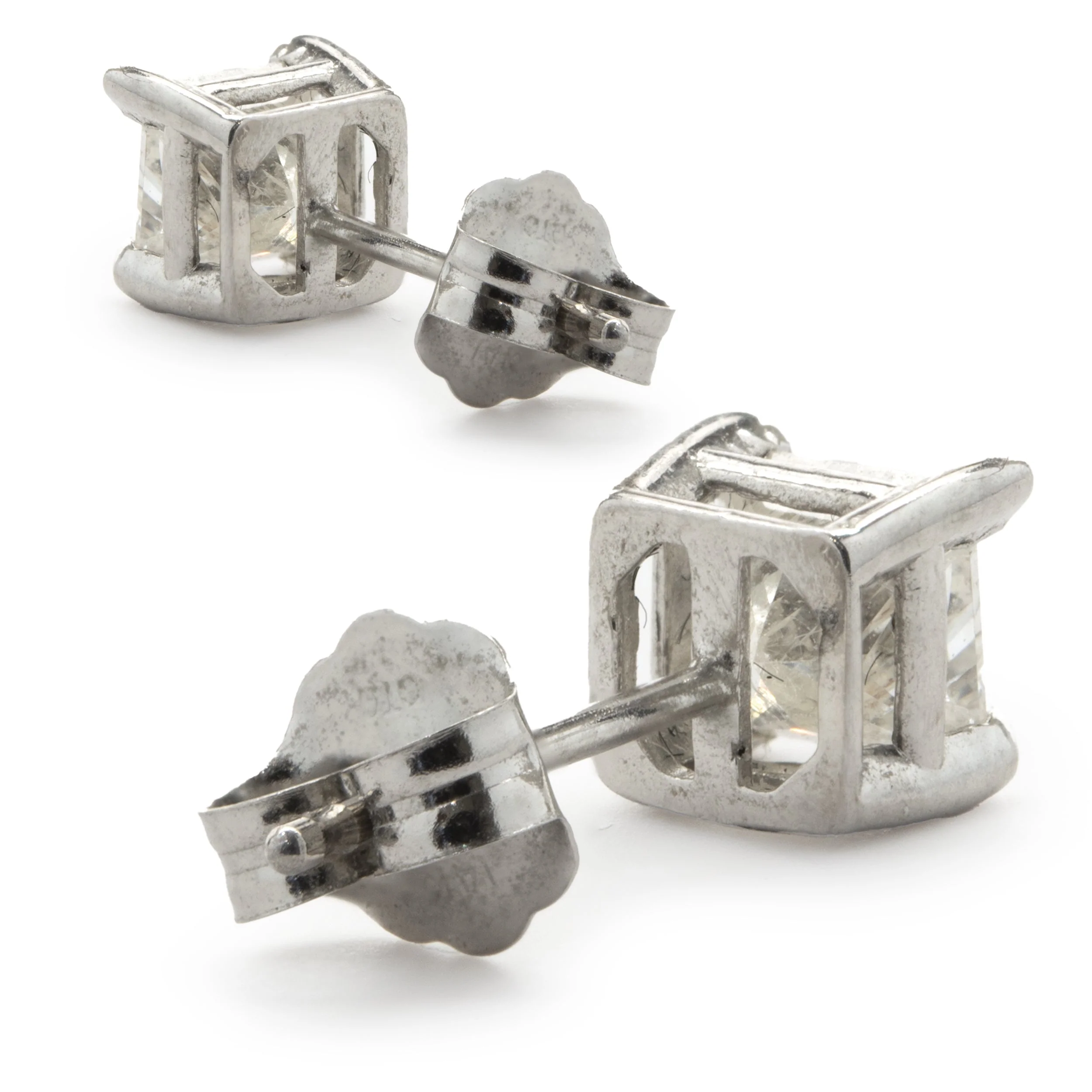 14 Karat White Gold Princess Cut Diamond Stud Earrings - Image 4