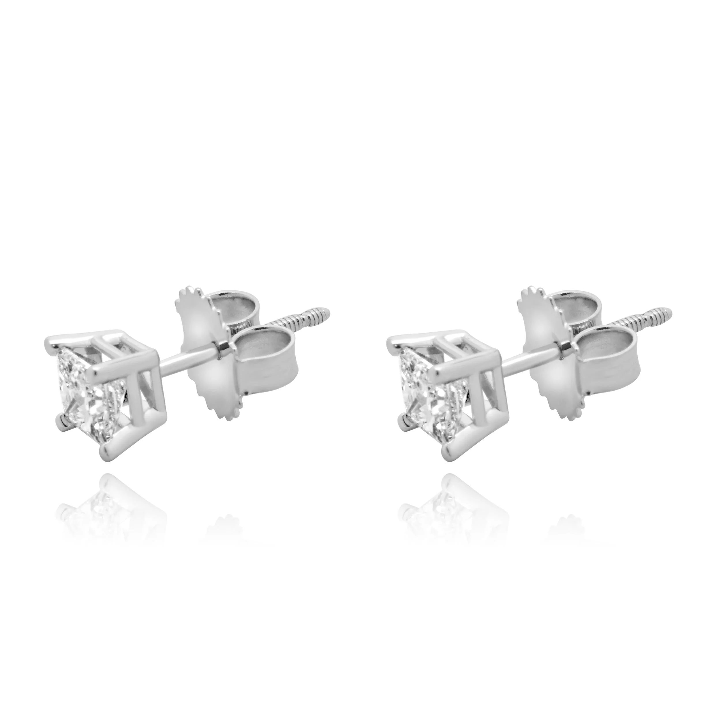 14 Karat White Gold Princess Cut Diamond Stud Earrings - Image 2
