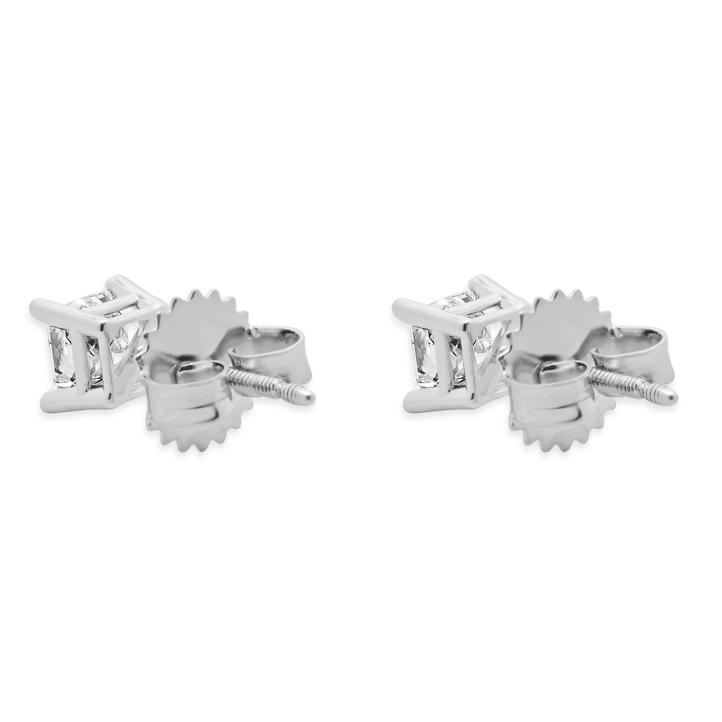 14 Karat White Gold Princess Cut Diamond Stud Earrings - Image 3