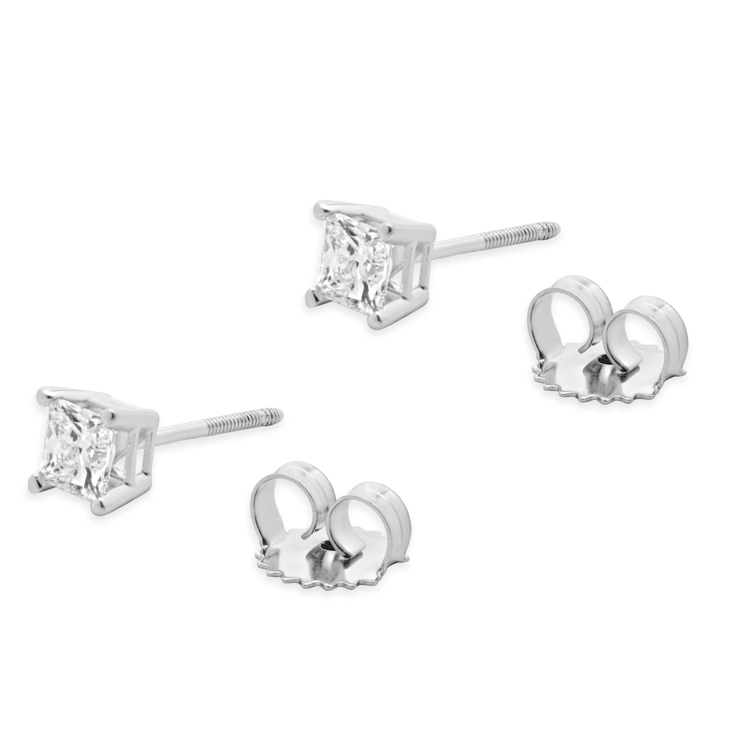 14 Karat White Gold Princess Cut Diamond Stud Earrings - Image 4
