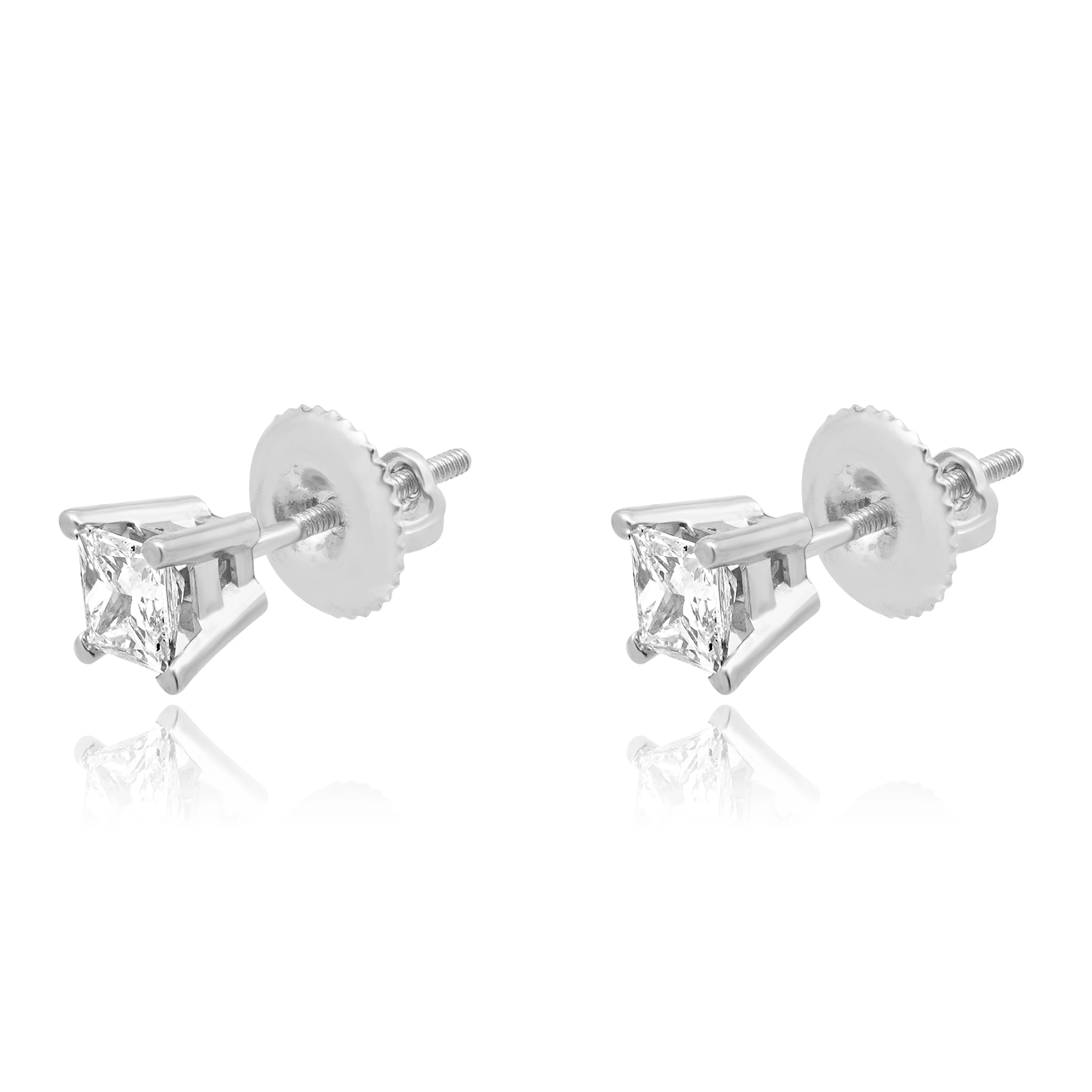 14 Karat White Gold Princess Cut Diamond Stud Earrings - Image 2
