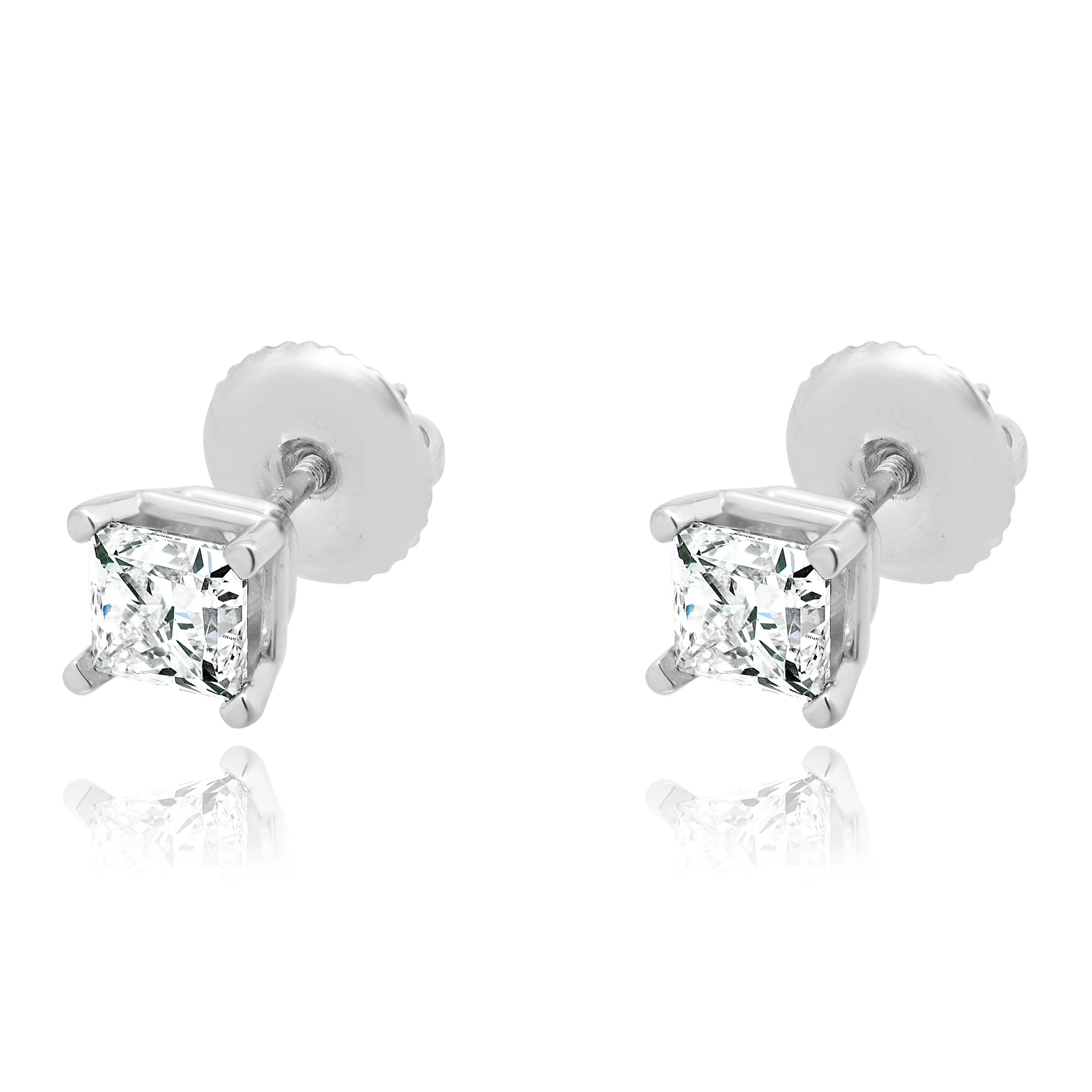 14 Karat White Gold Princess Cut Diamond Stud Earrings