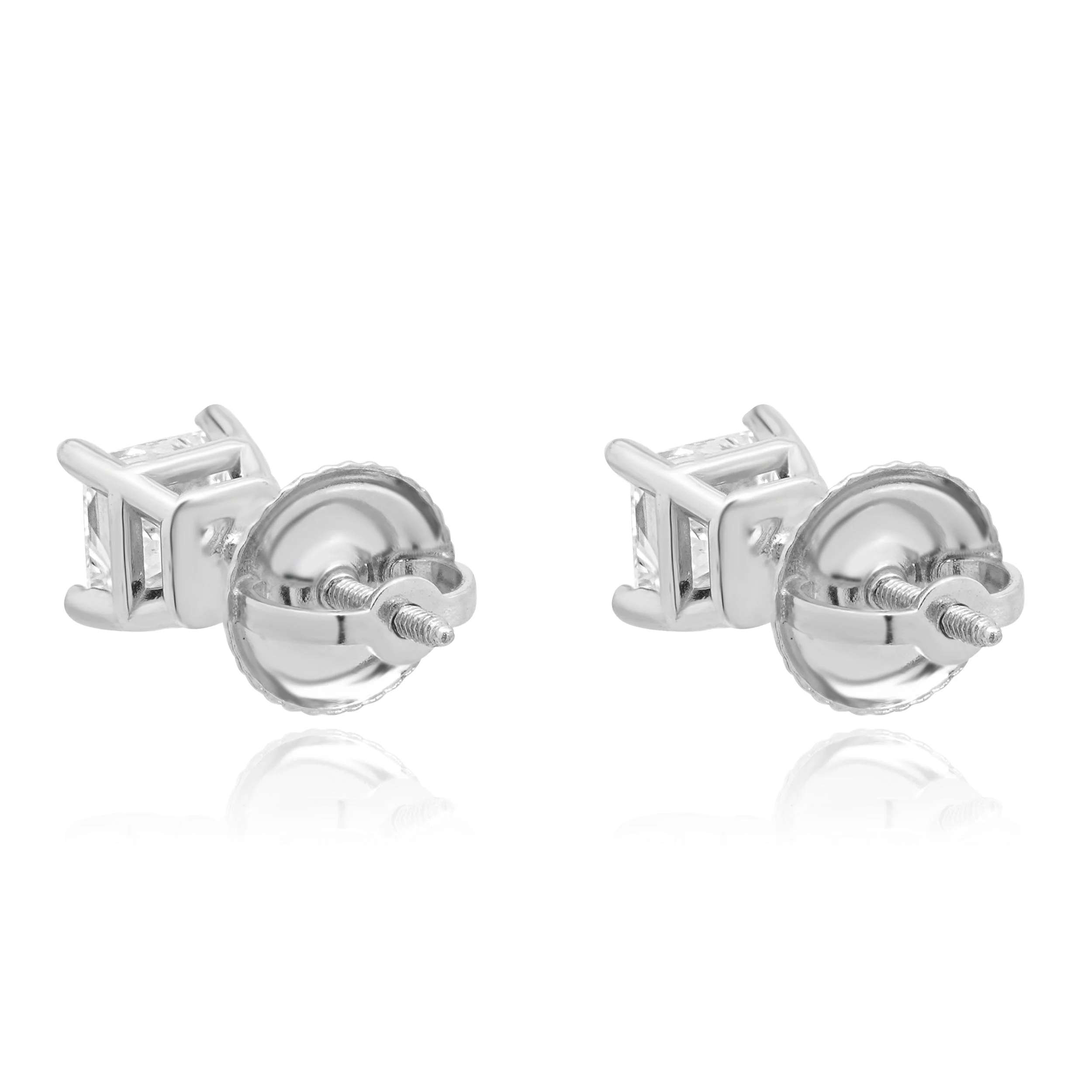 14 Karat White Gold Princess Cut Diamond Stud Earrings - Image 3