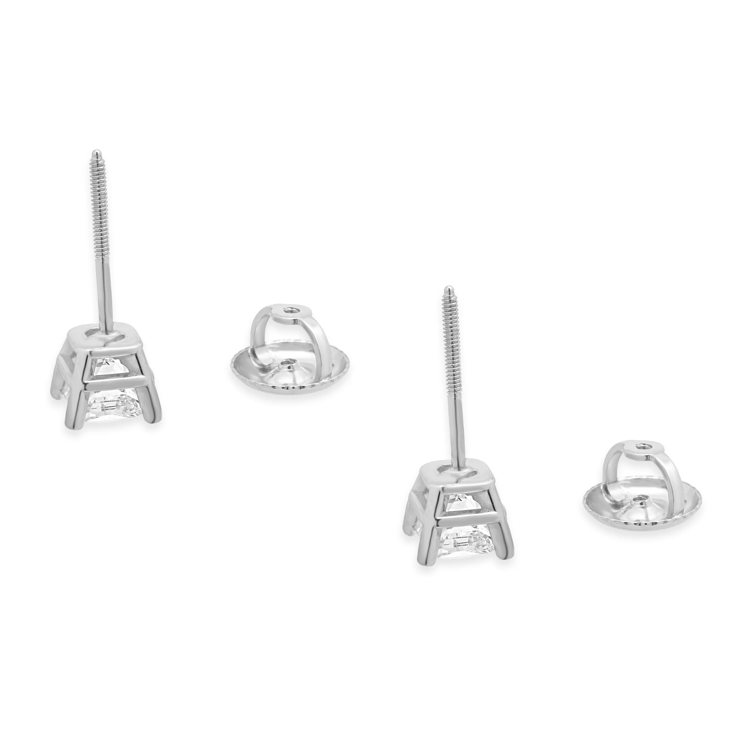 14 Karat White Gold Princess Cut Diamond Stud Earrings - Image 4