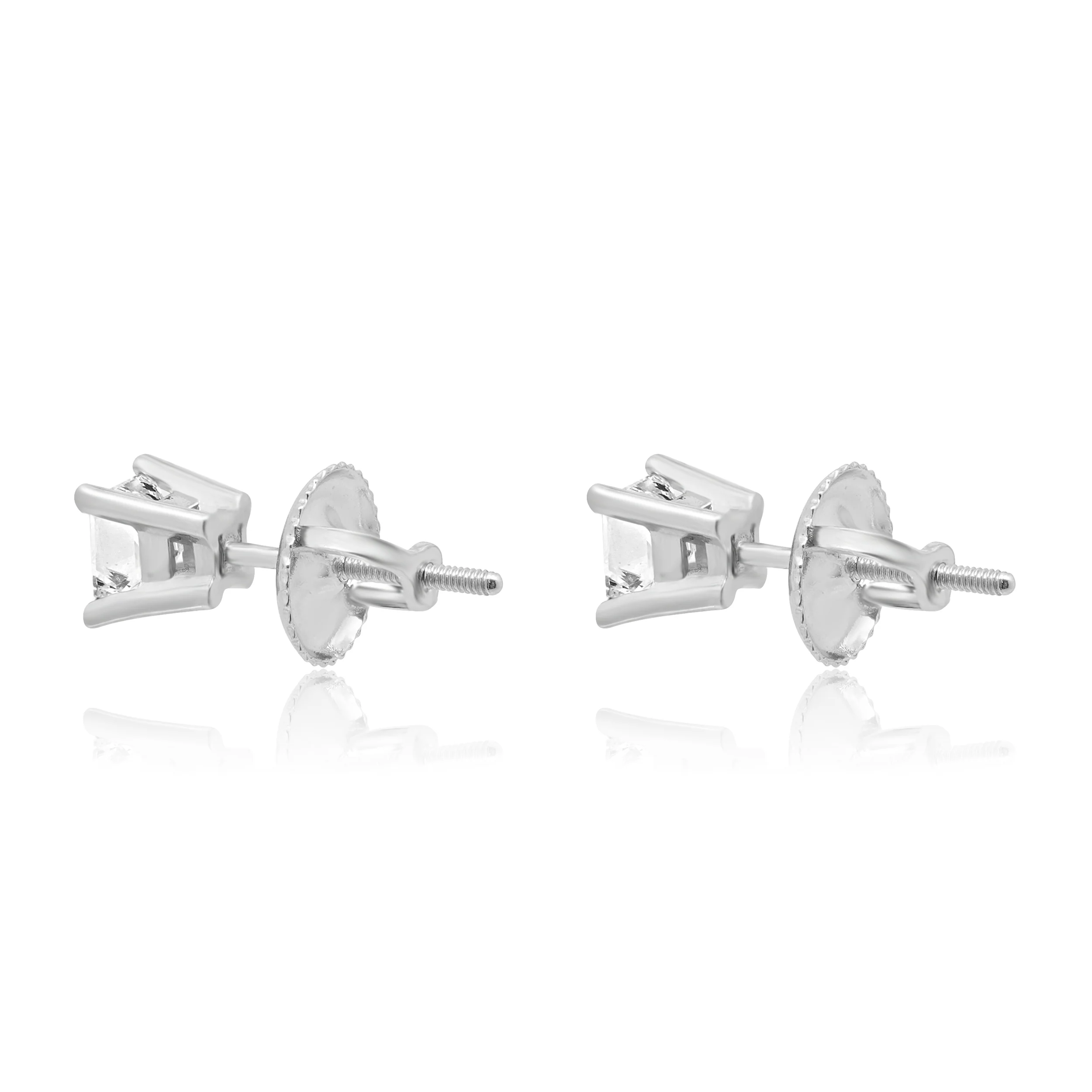 14 Karat White Gold Princess Cut Diamond Stud Earrings - Image 3