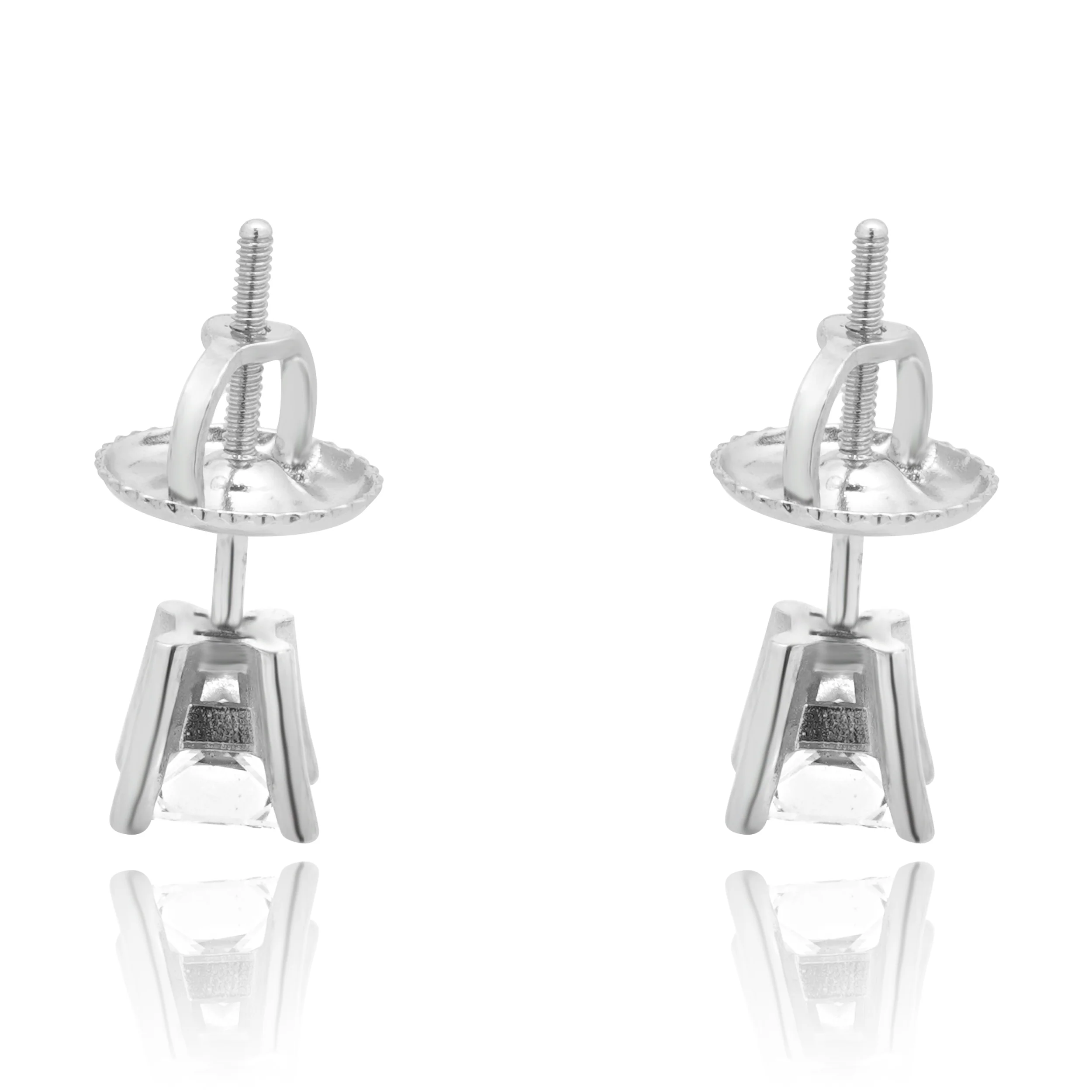 14 Karat White Gold Princess Cut Diamond Stud Earrings - Image 4