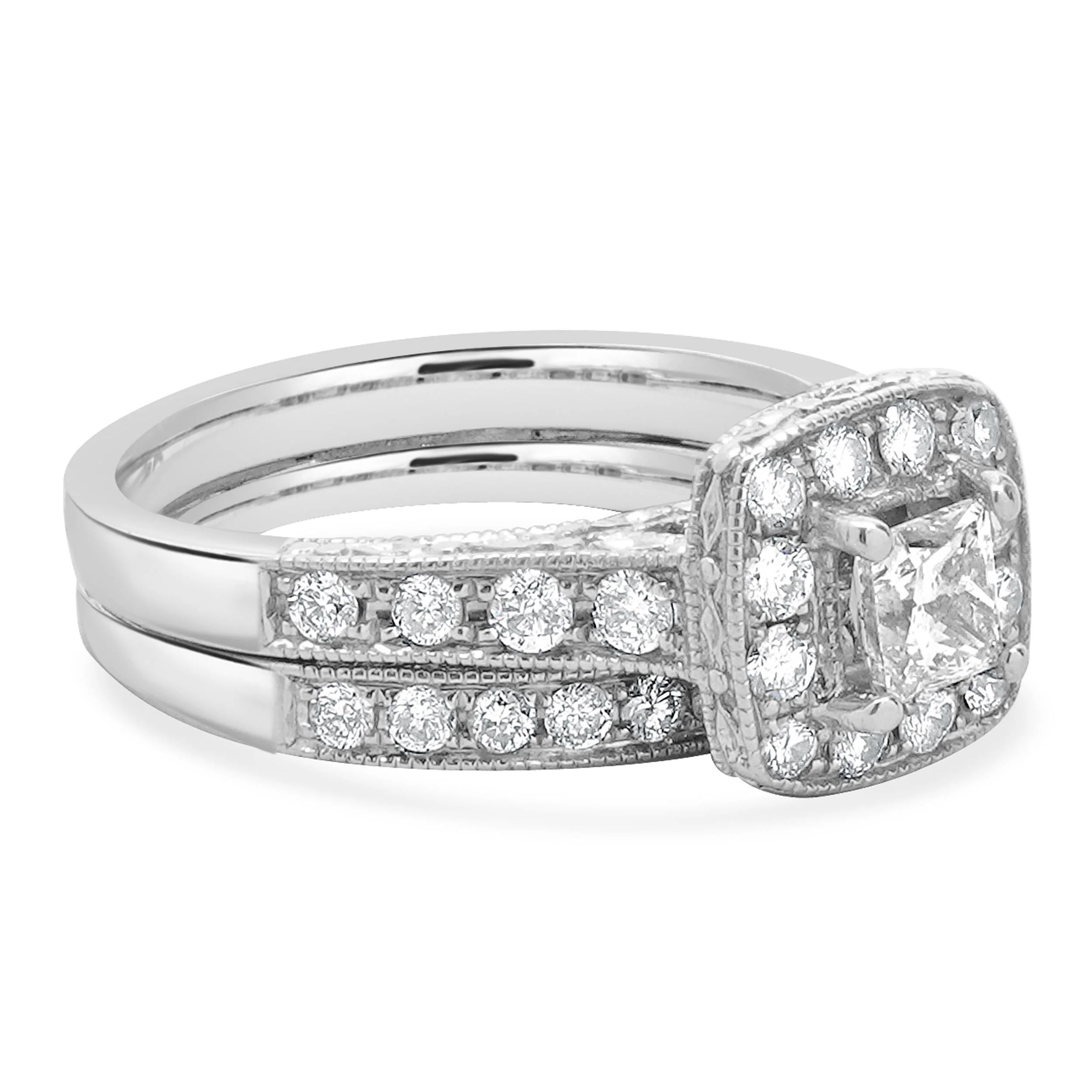 14 Karat White Gold Princess Cut Diamond Wedding Set - Image 4