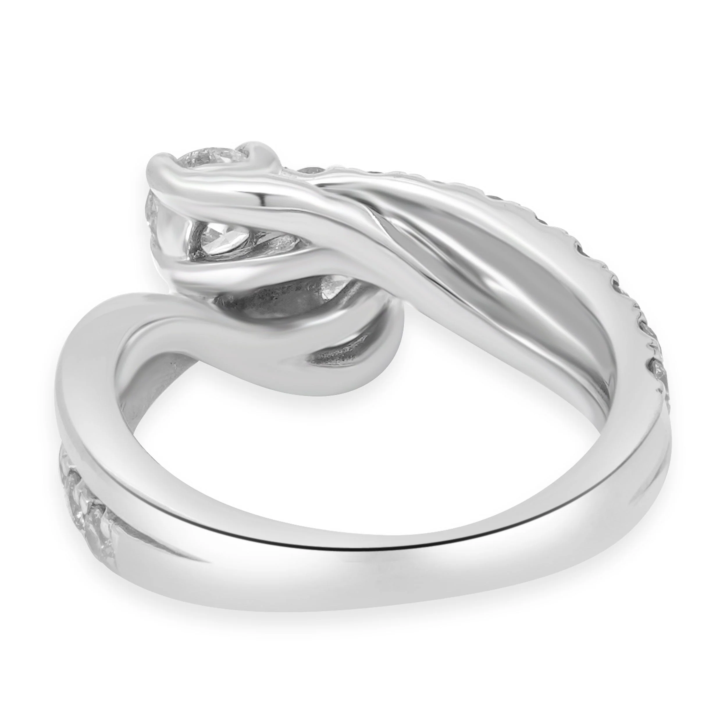 14 Karat White Gold Prong Set Double Round Brilliant Cut Diamond Bypass Engagement Ring - Image 4