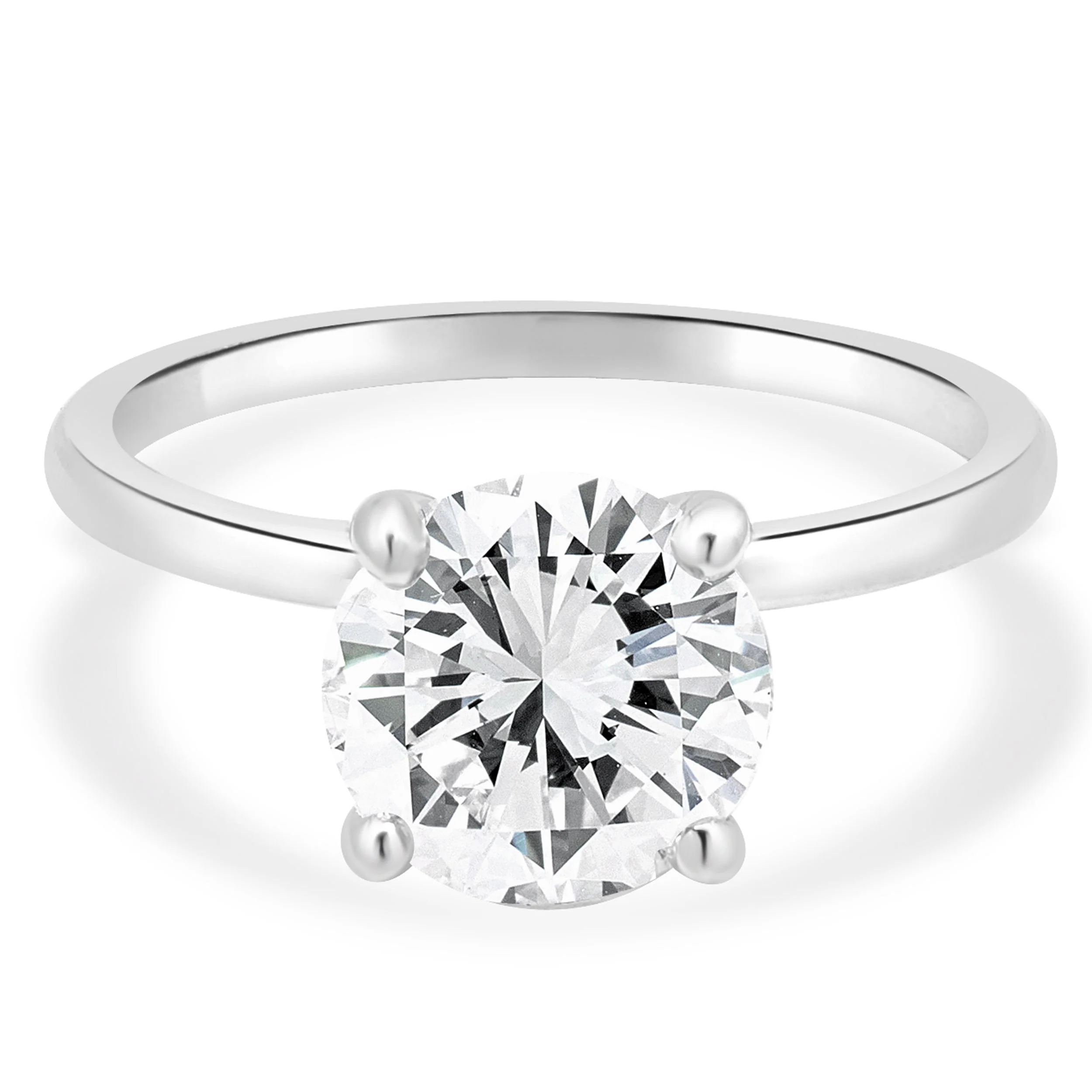 14 Karat White Gold Prong Set Round Brilliant Cut Diamond Hidden Halo Engagement Ring
