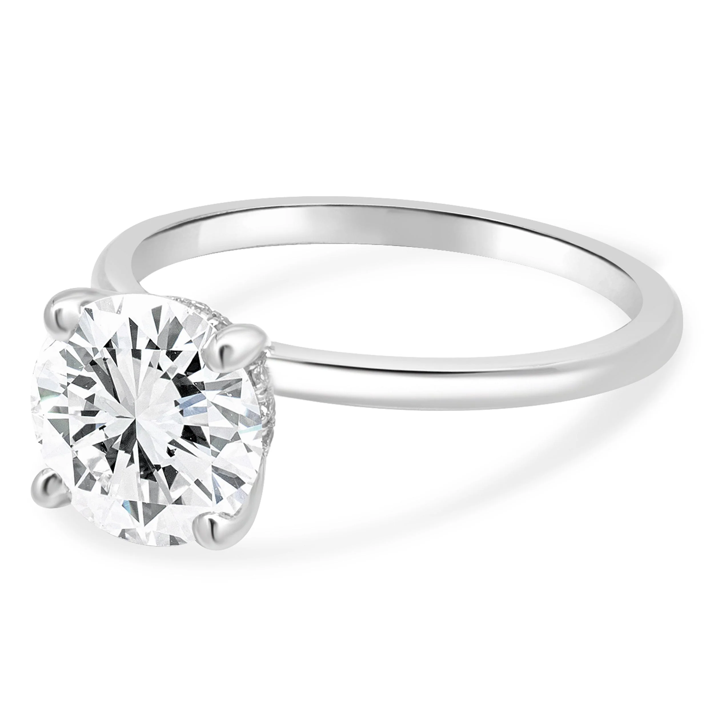 14 Karat White Gold Prong Set Round Brilliant Cut Diamond Hidden Halo Engagement Ring - Image 2