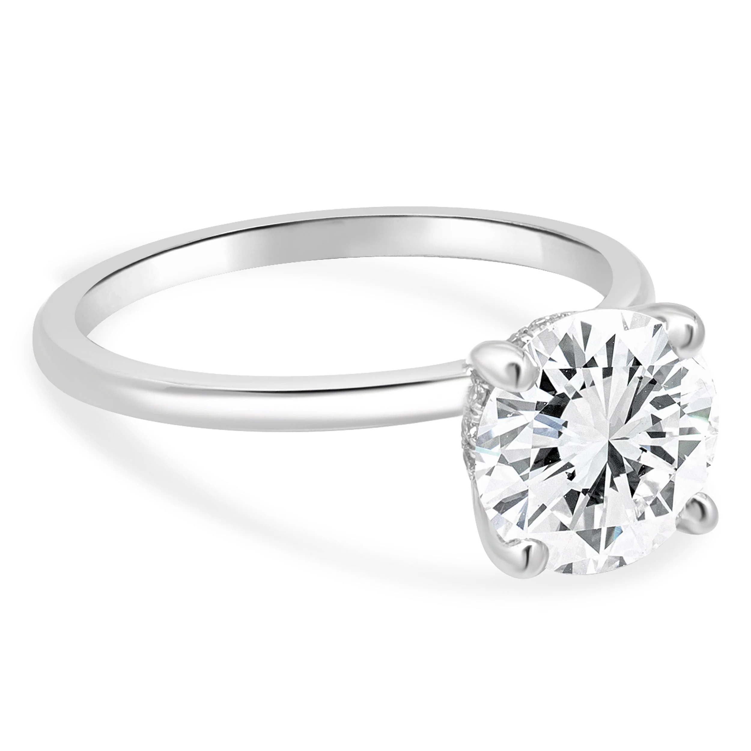 14 Karat White Gold Prong Set Round Brilliant Cut Diamond Hidden Halo Engagement Ring - Image 3