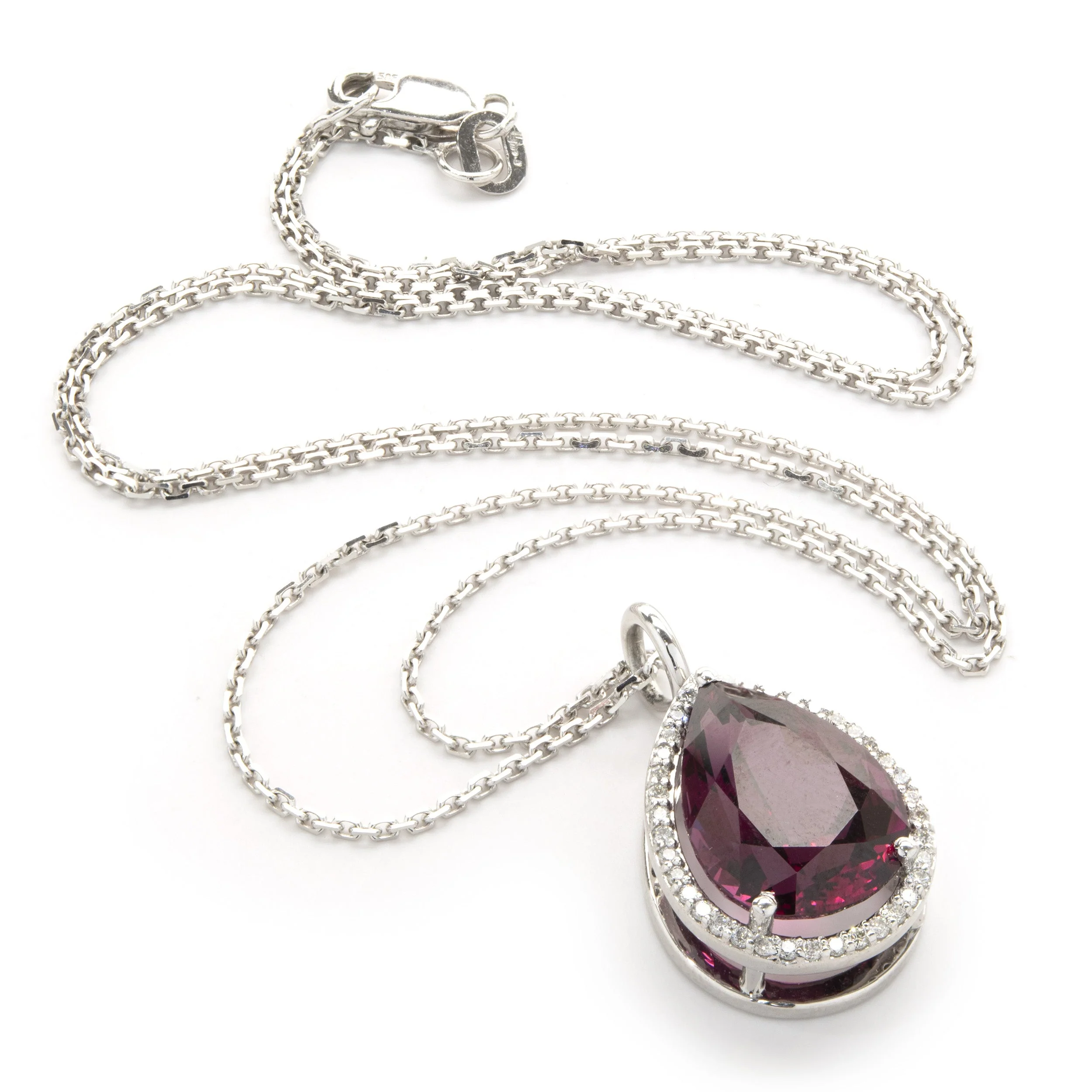 14 Karat White Gold Pyrope Garnet and Diamond Necklace - Image 4