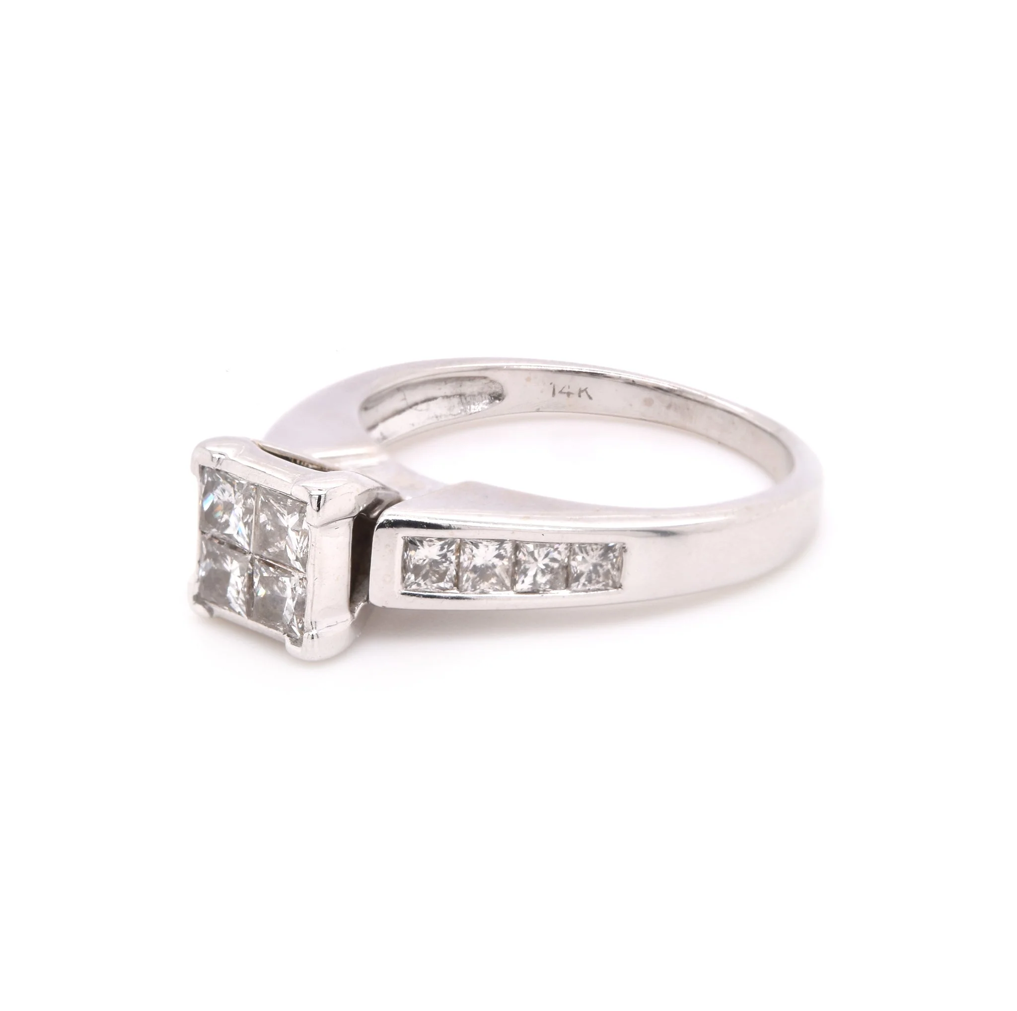14 Karat White Gold Quad set Diamond Engagement Ring - Image 3