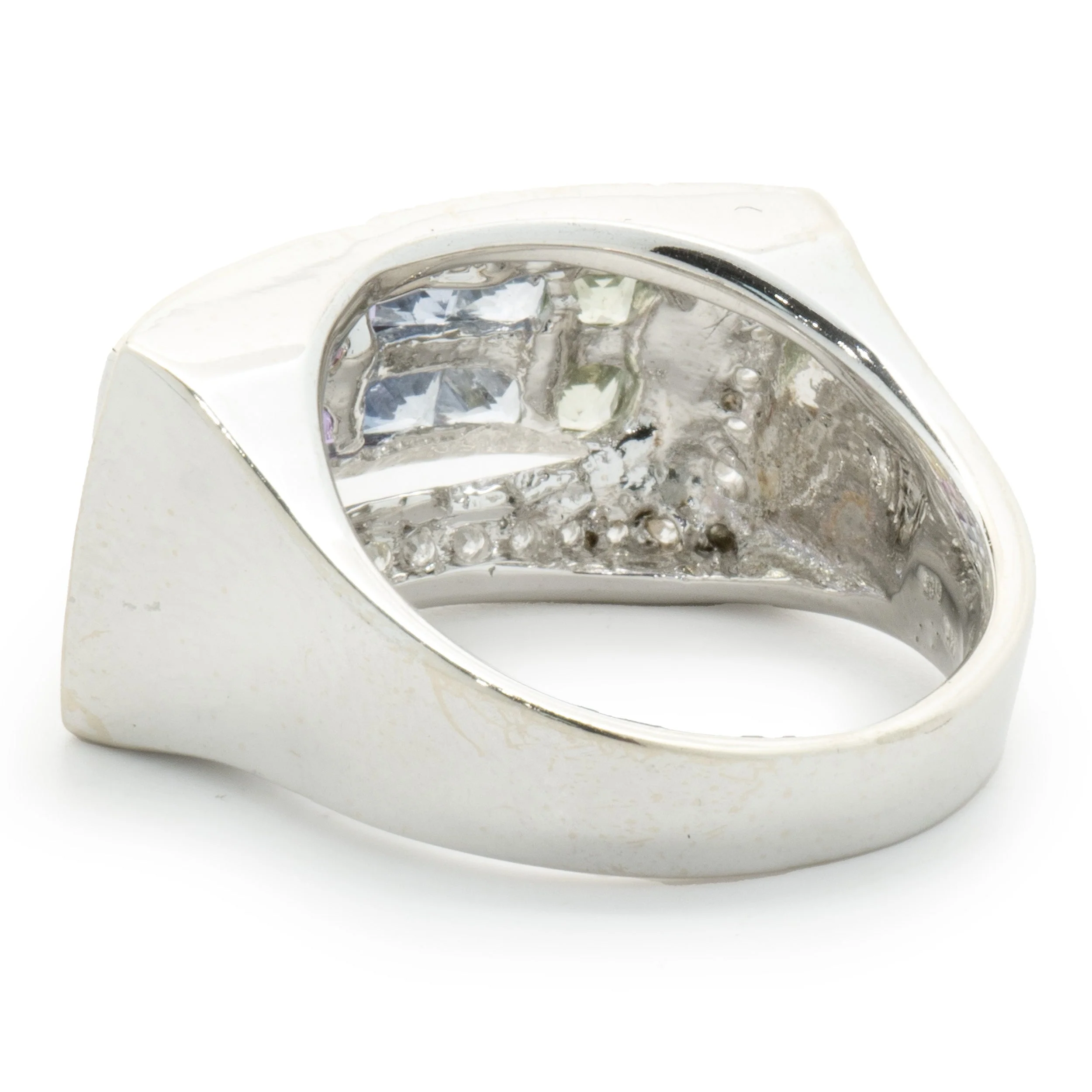 14 Karat White Gold Rainbow Sapphire and Diamond Double Row Ring - Image 4