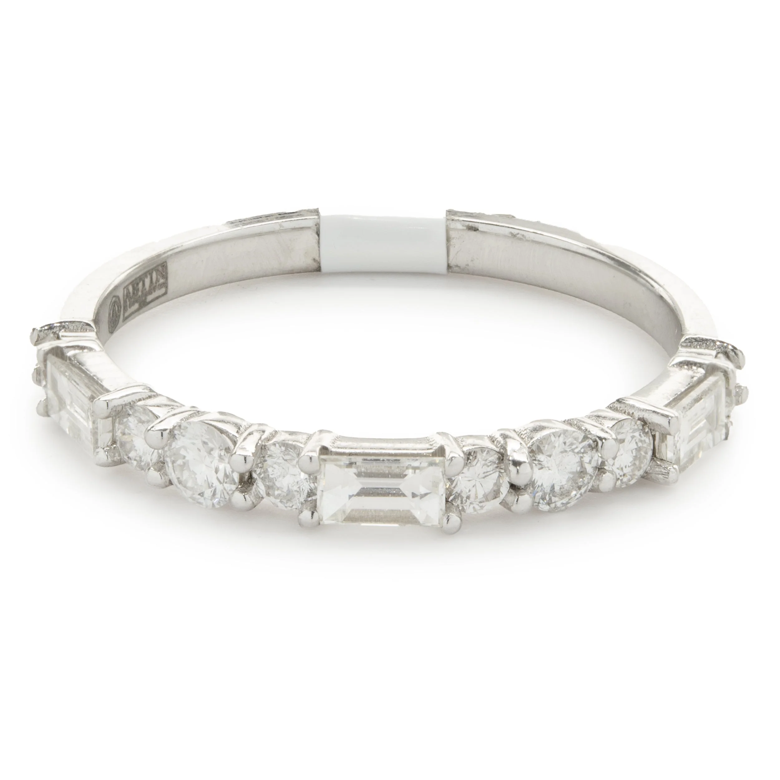 14 Karat White Gold Round and Baguette Cut Diamond Band