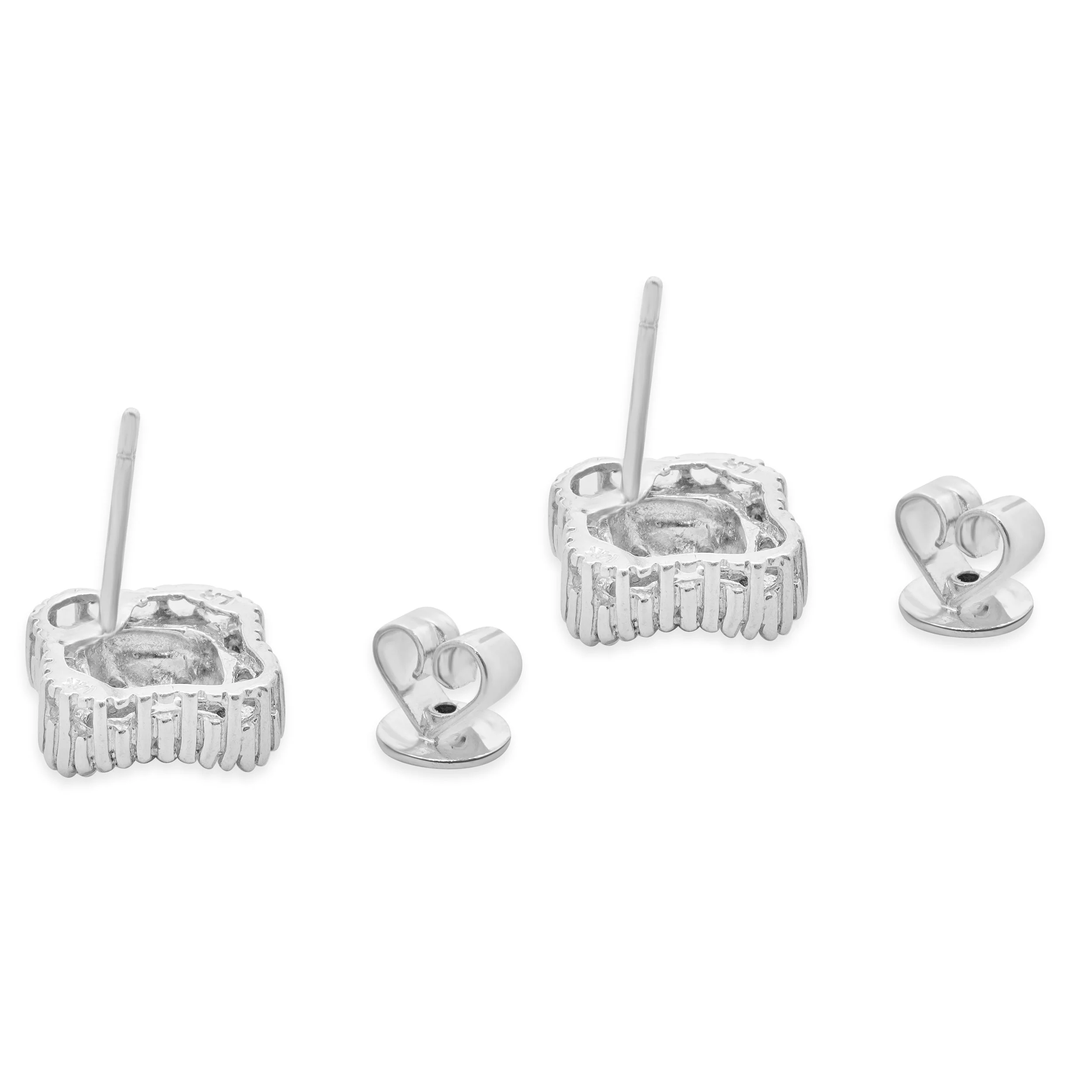 14 Karat White Gold Round and Baguette Cut Diamond Cluster Stud Earrings - Image 4