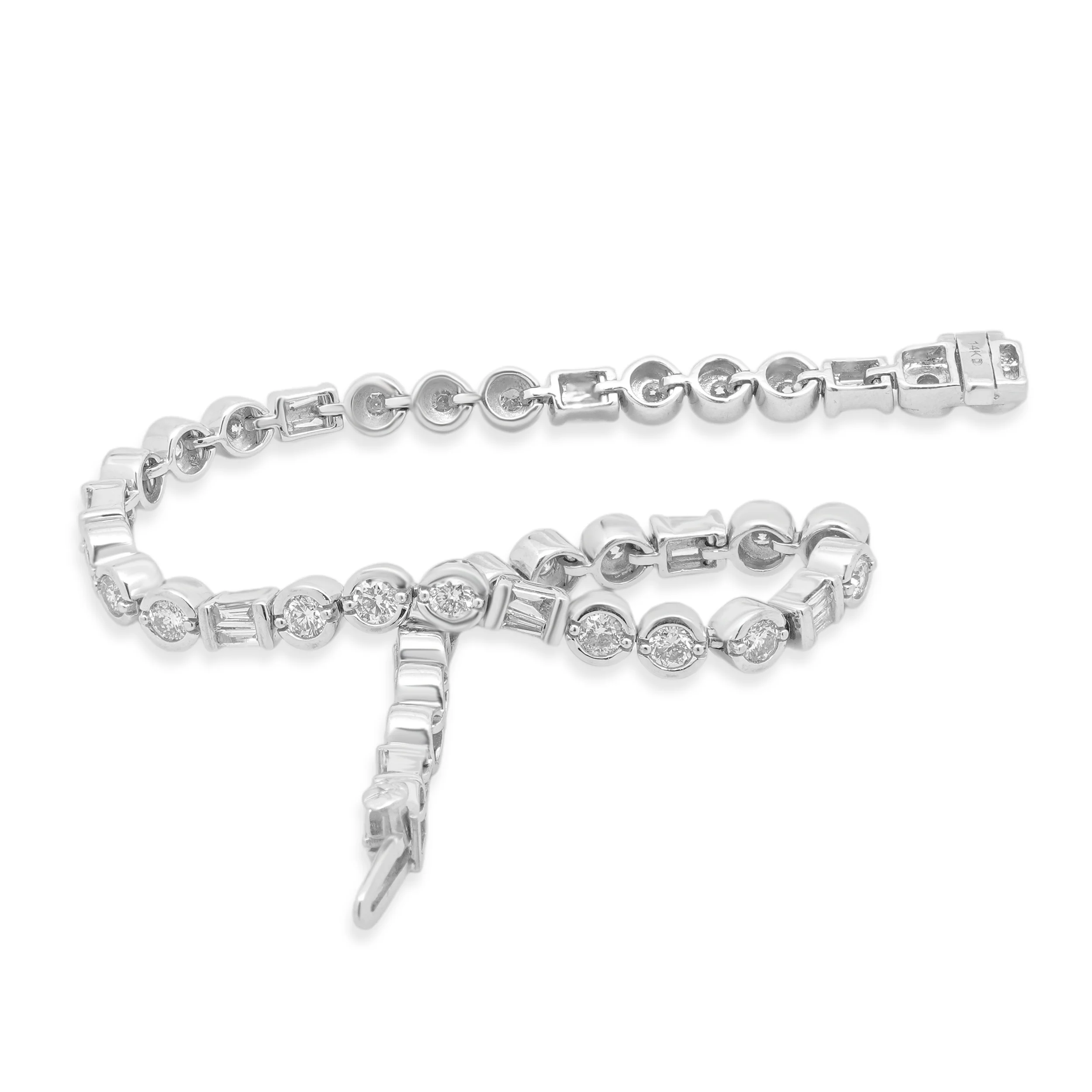 14 Karat White Gold Round and Baguette Diamond Bracelet - Image 2