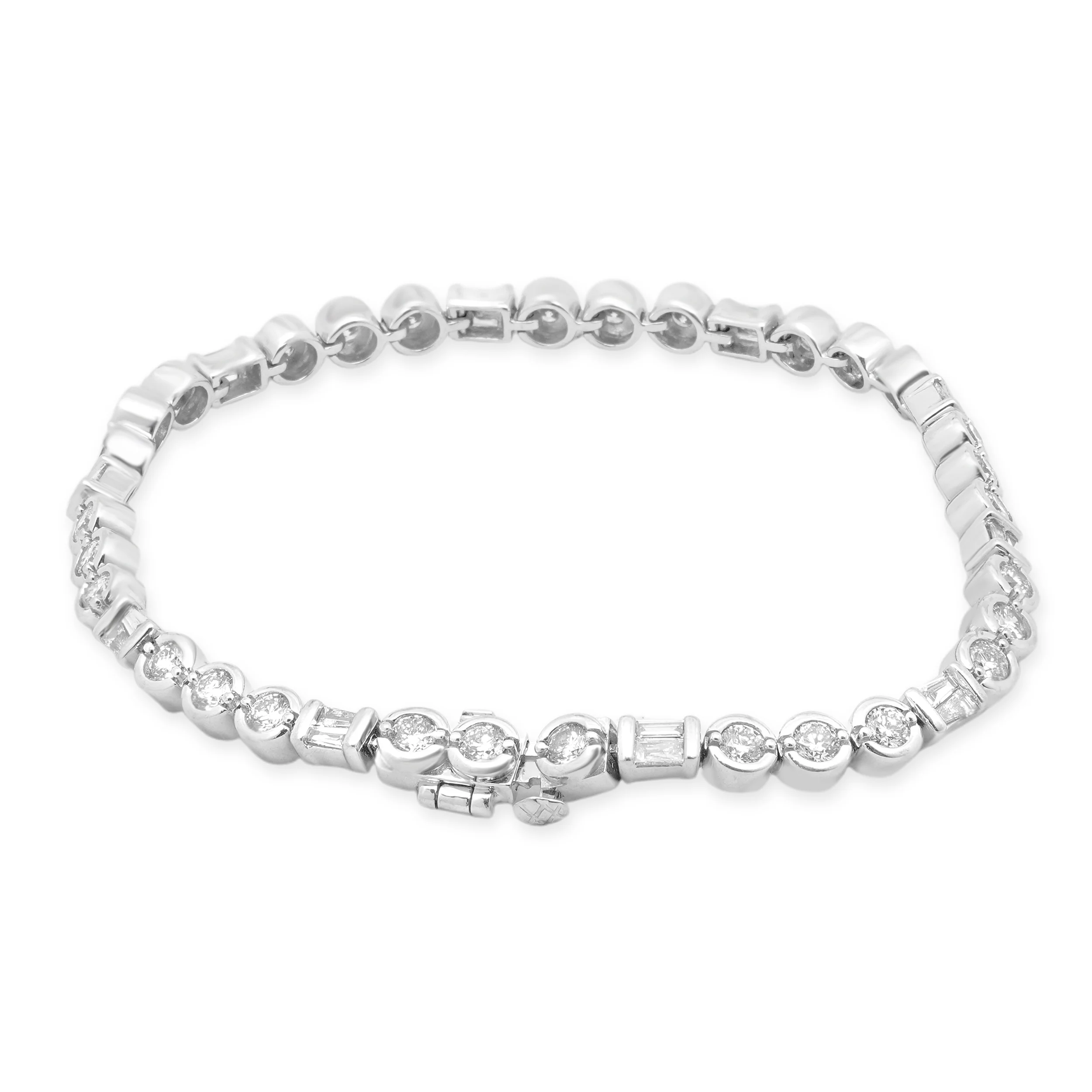 14 Karat White Gold Round and Baguette Diamond Bracelet - Image 4