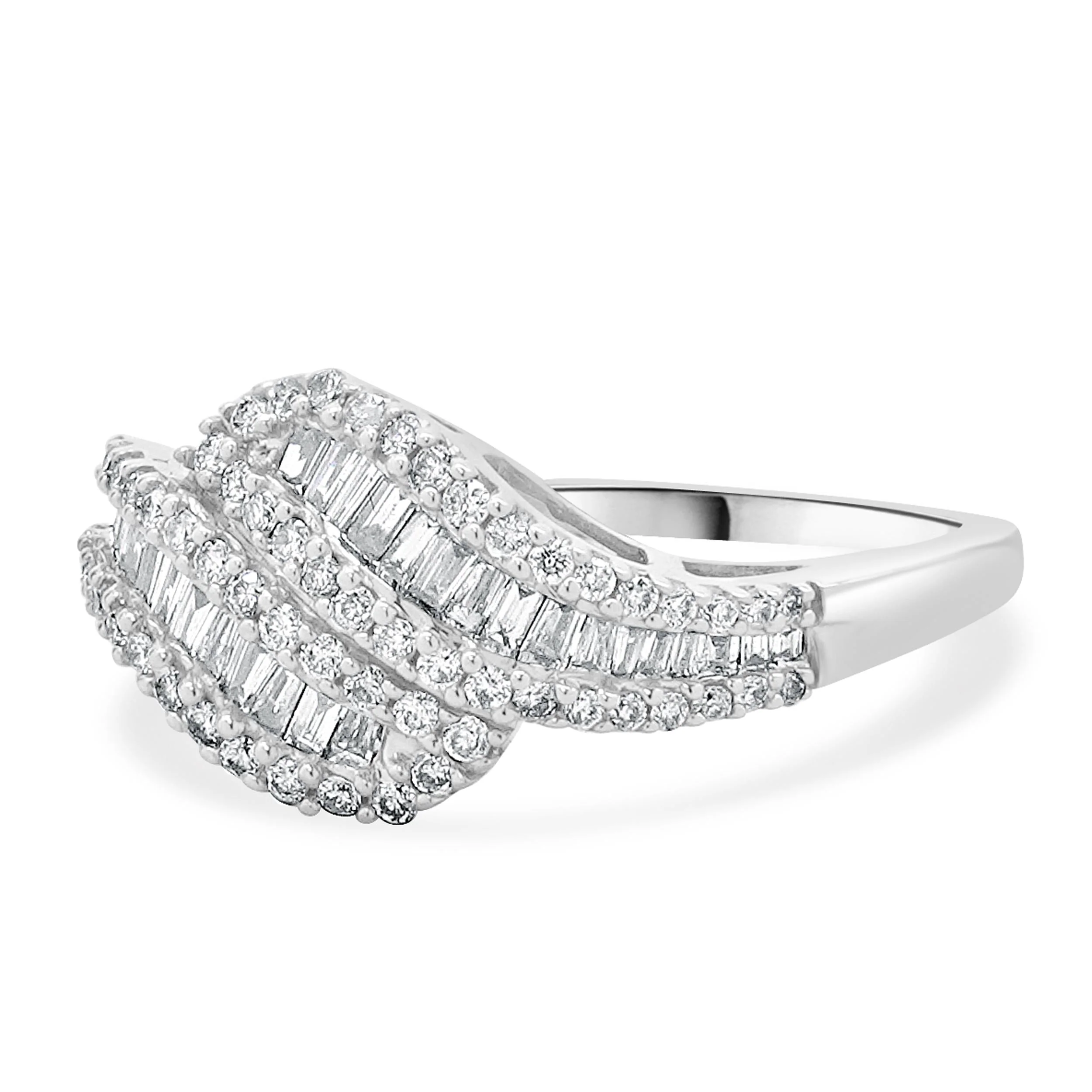 14 Karat White Gold Round and Baguette Diamond Knot Ring - Image 2