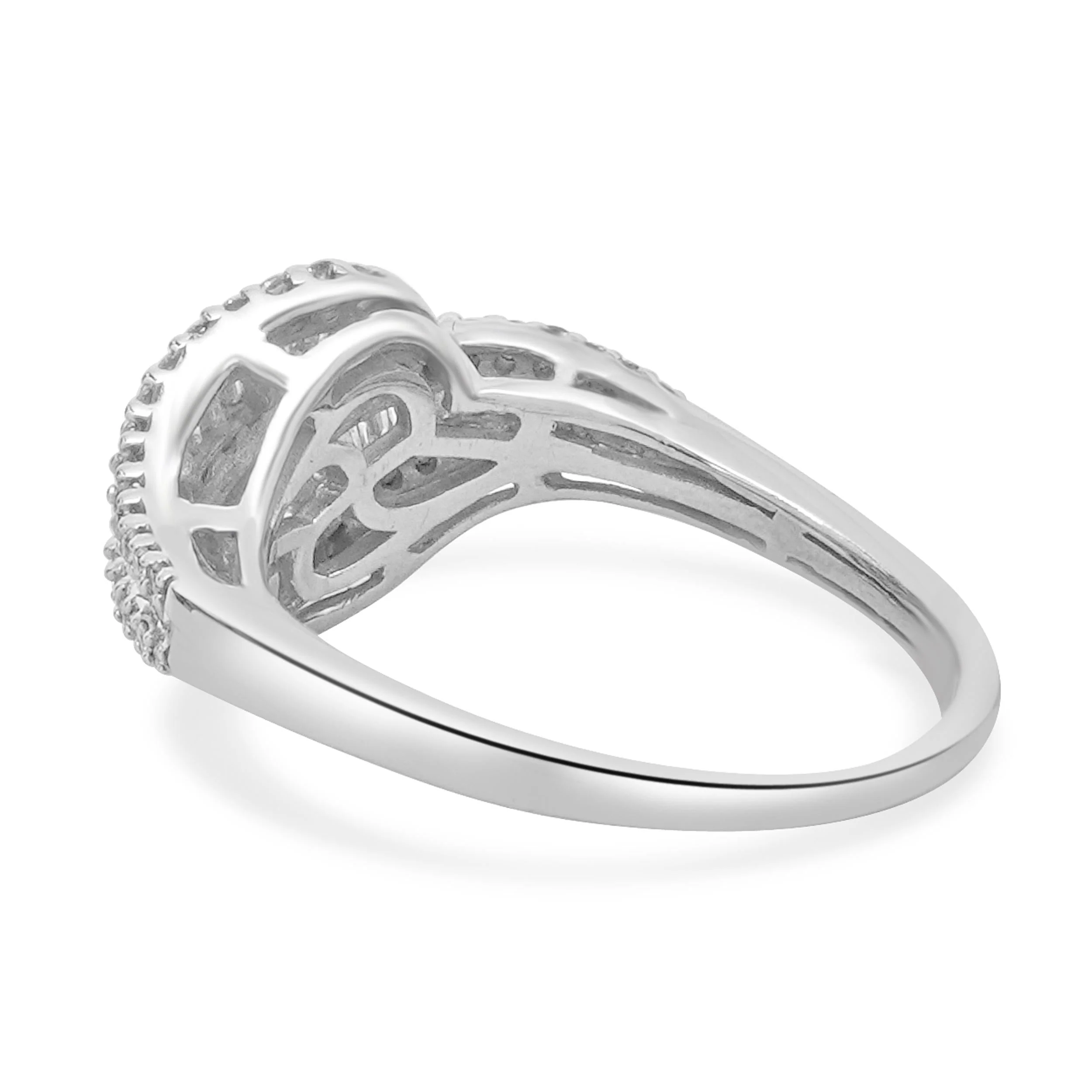 14 Karat White Gold Round and Baguette Diamond Knot Ring - Image 4