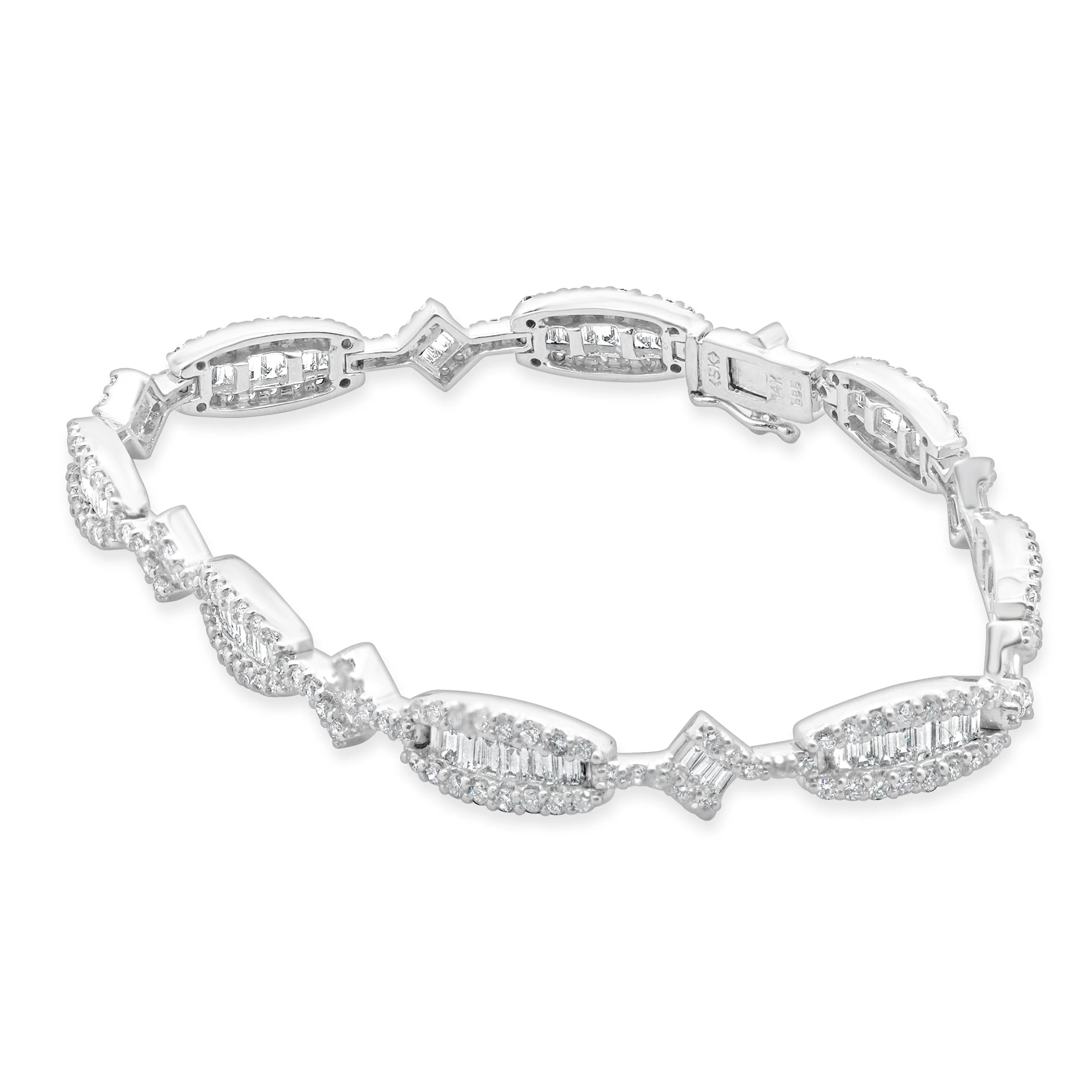 14 Karat White Gold Round and Baguette Inline Diamond Bracelet - Image 2