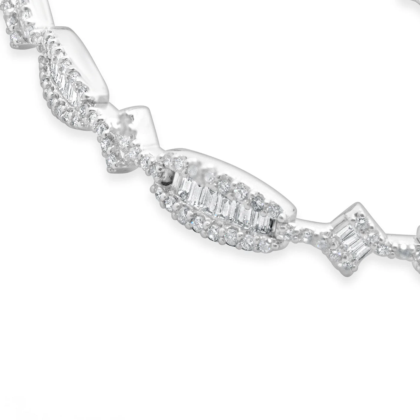 14 Karat White Gold Round and Baguette Inline Diamond Bracelet - Image 4