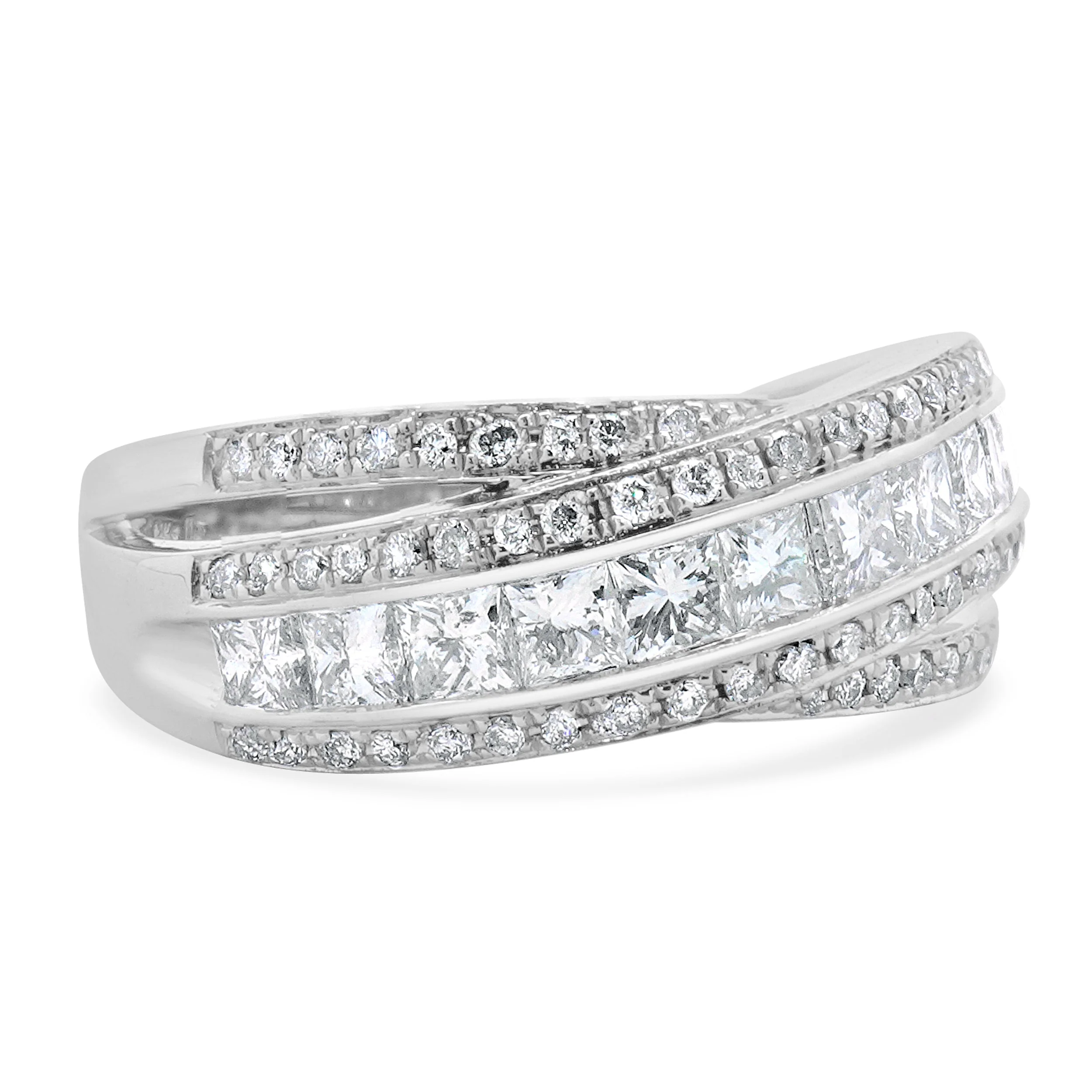14 Karat White Gold Round and Princess Cut Diamond Crossover Ring - Image 2