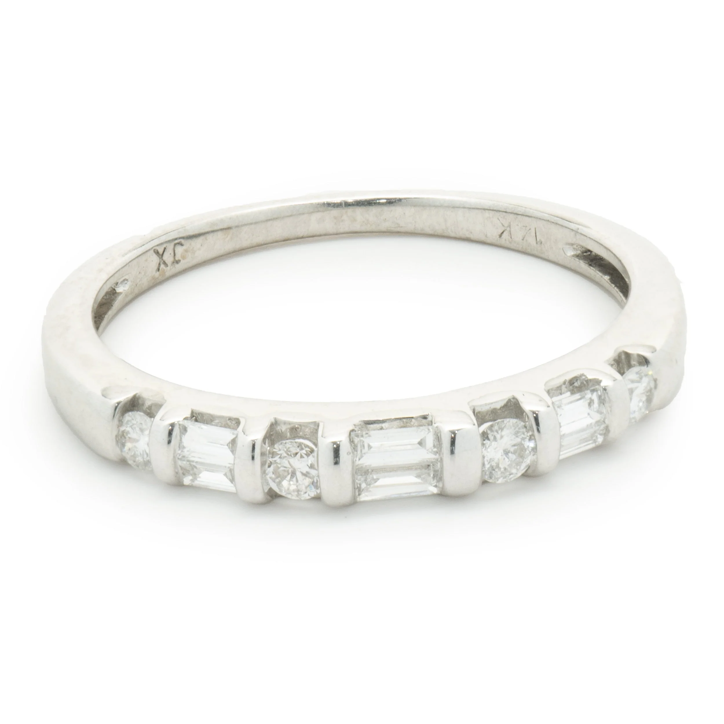 14 Karat White Gold Round Brilliant & Baguette Cut Diamond Band