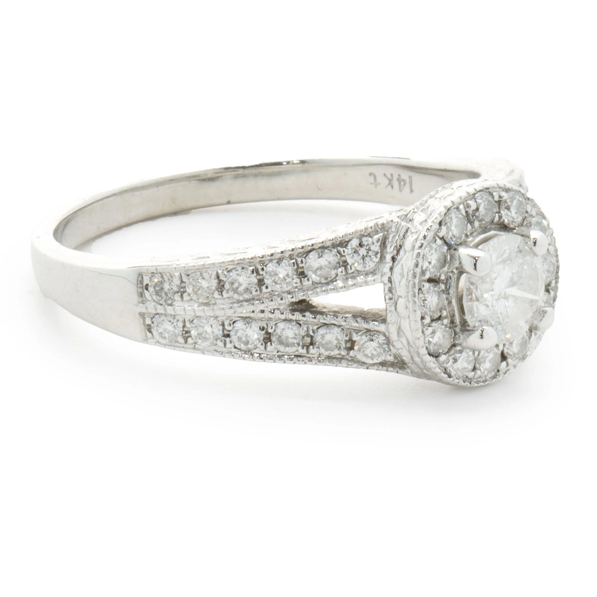 14 Karat White Gold Round Brilliant Cut Diamond Engagement Ring - Image 2