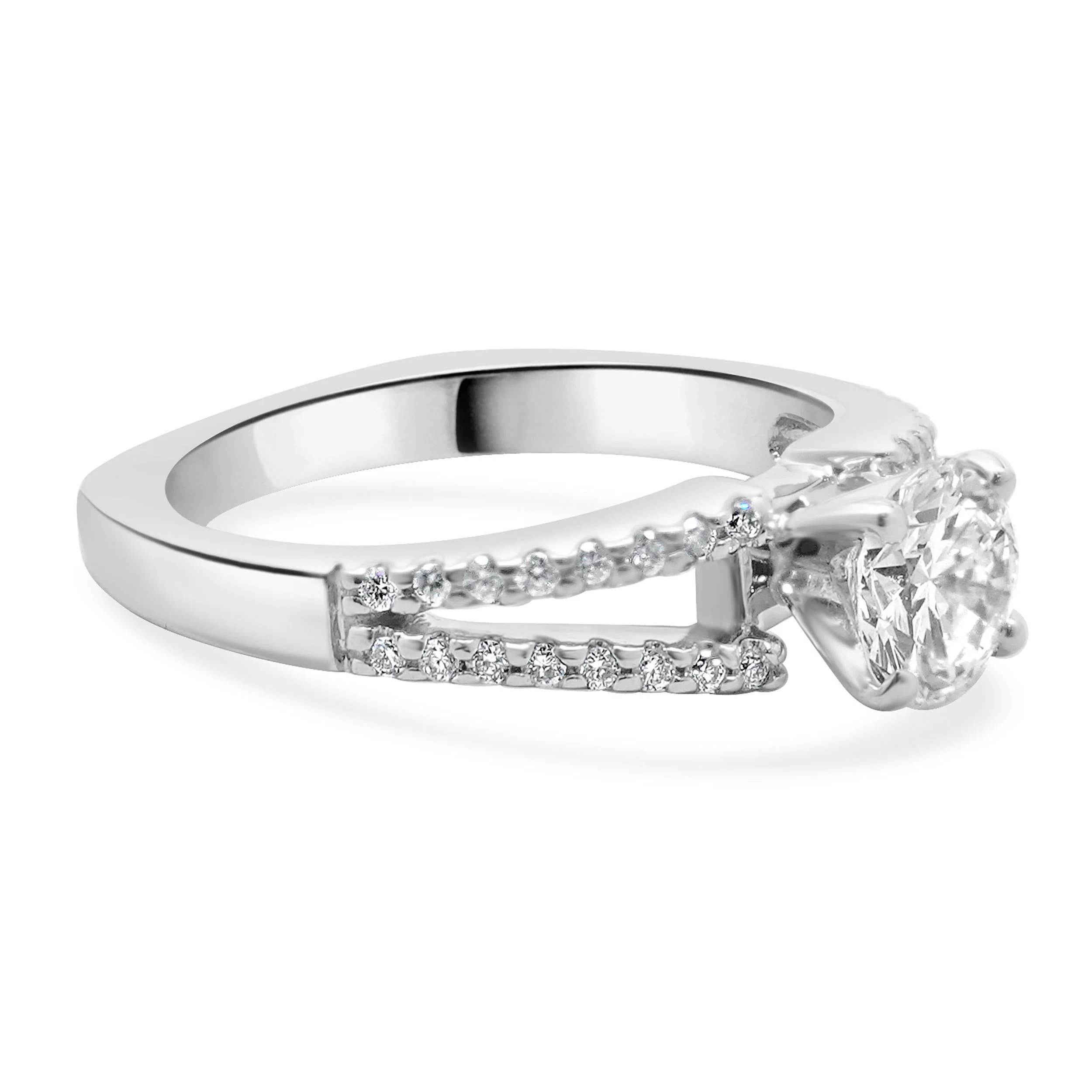 14 Karat White Gold Round Brilliant Cut Diamond Engagement Ring - Image 3