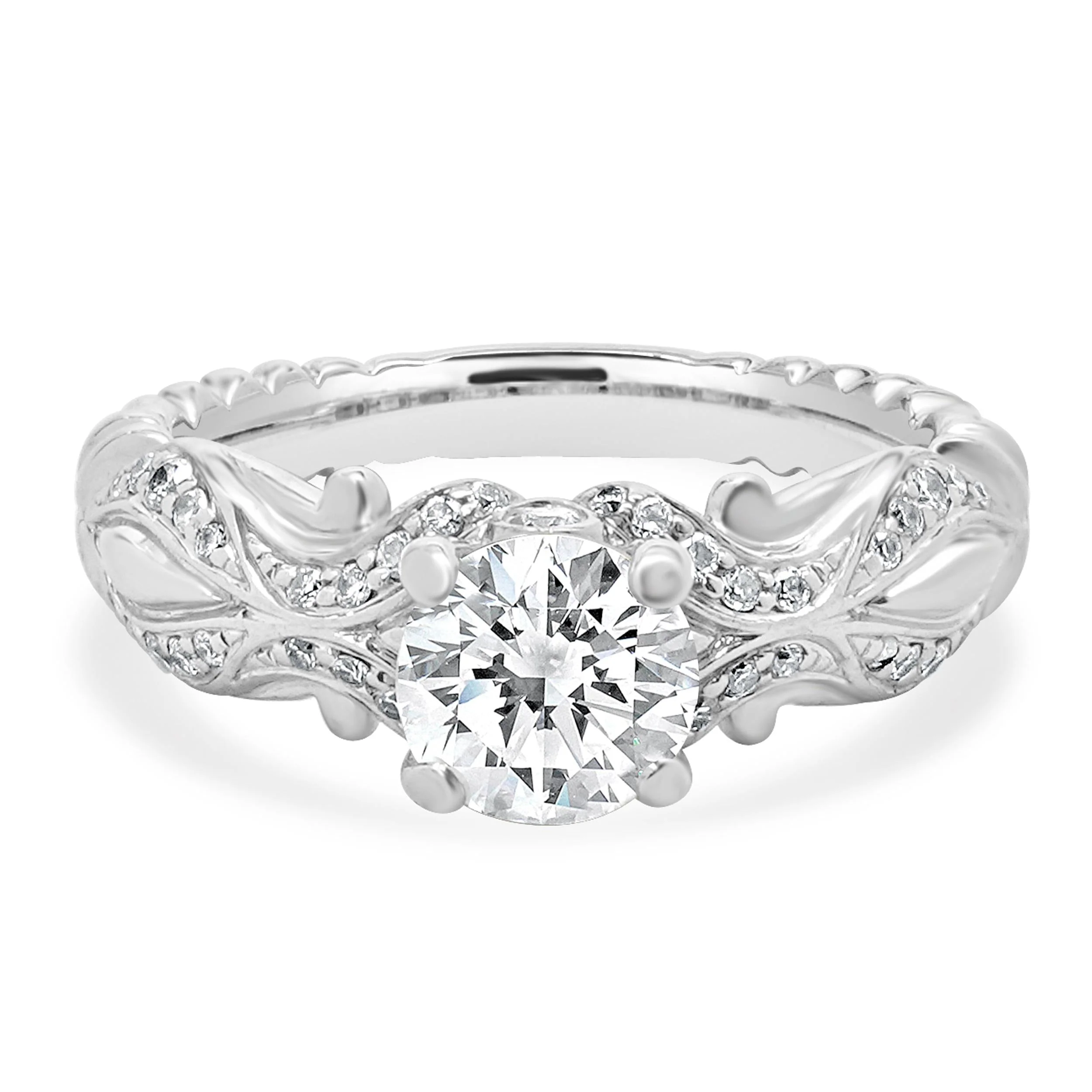 14 Karat White Gold Round Brilliant Cut Diamond Engagement Ring