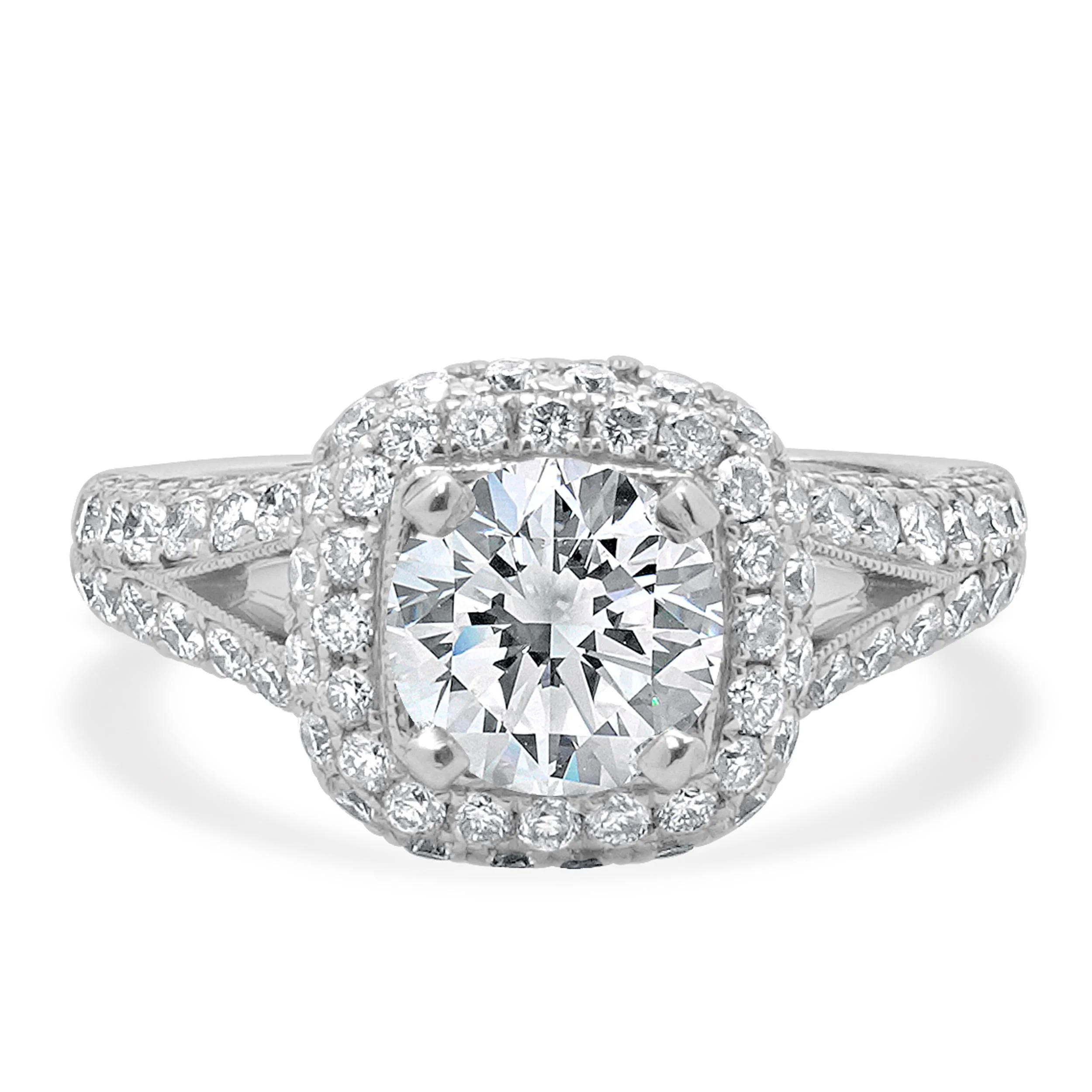 14 Karat White Gold Round Brilliant Cut Diamond Engagement Ring