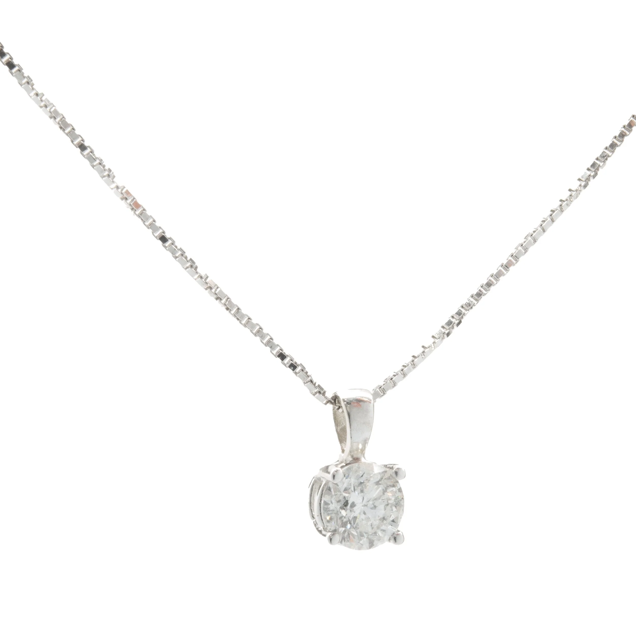 14 Karat White Gold Round Brilliant Cut Diamond Solitaire Necklace - Image 3