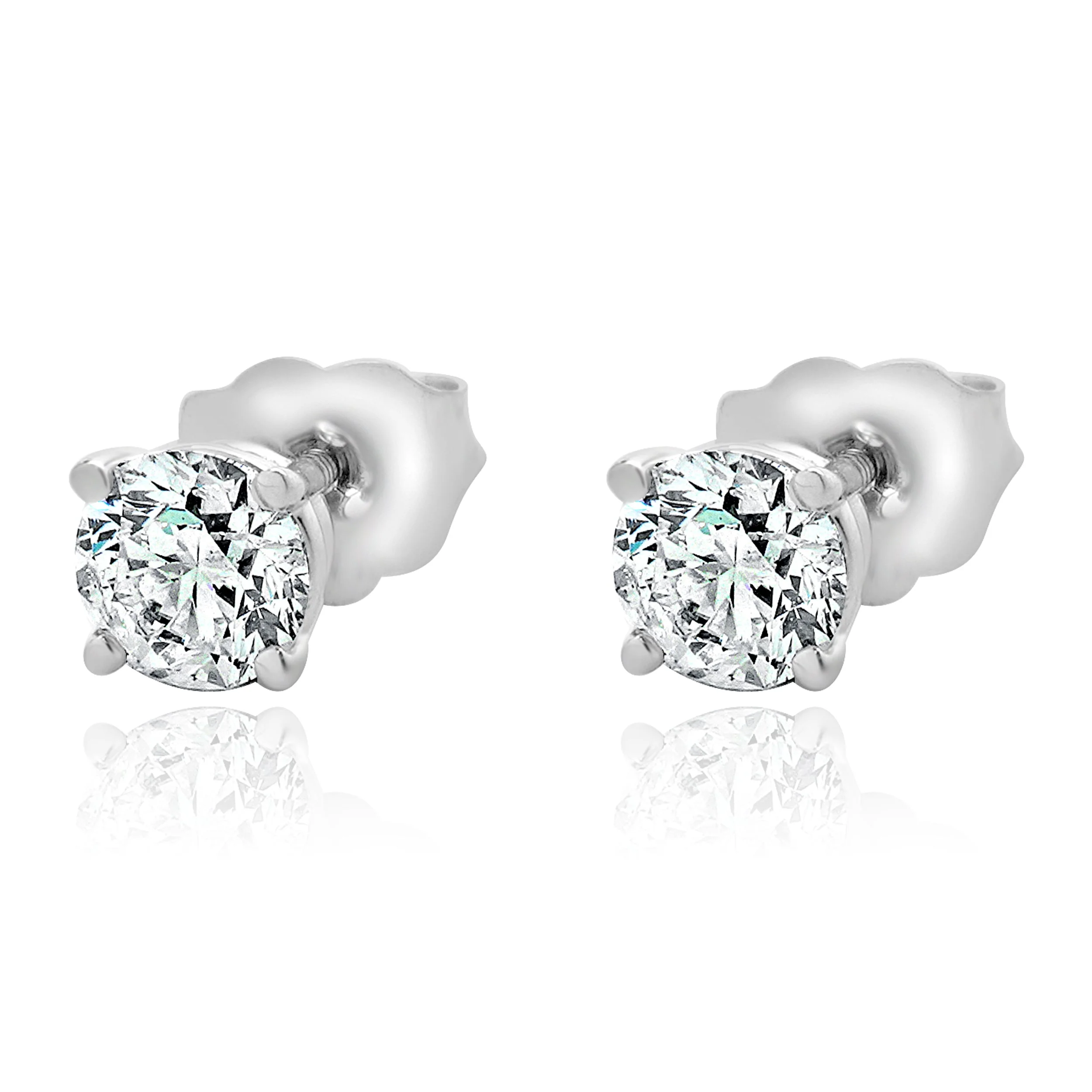 14 Karat White Gold Round Brilliant Cut Diamond Stud Earrings