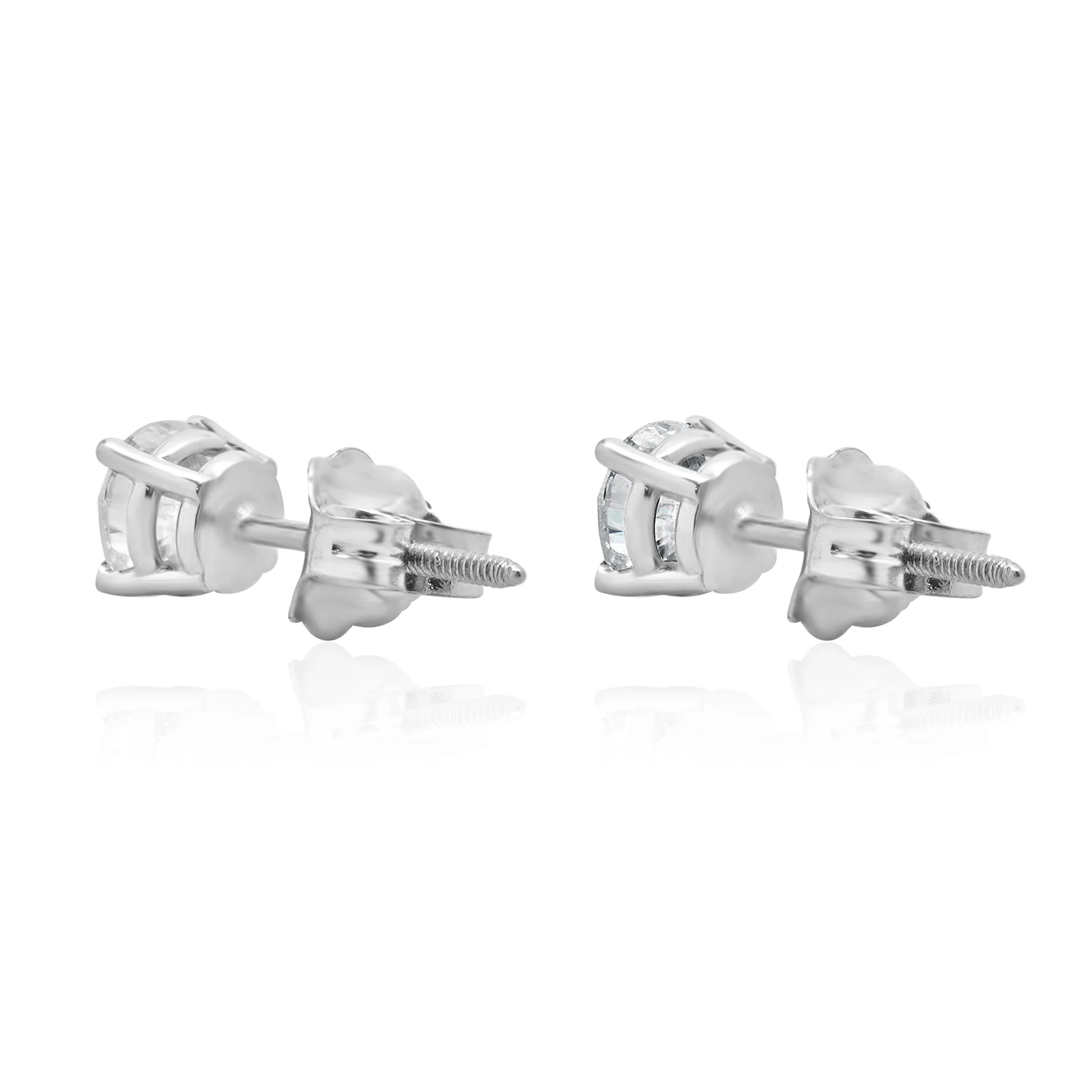 14 Karat White Gold Round Brilliant Cut Diamond Stud Earrings - Image 2