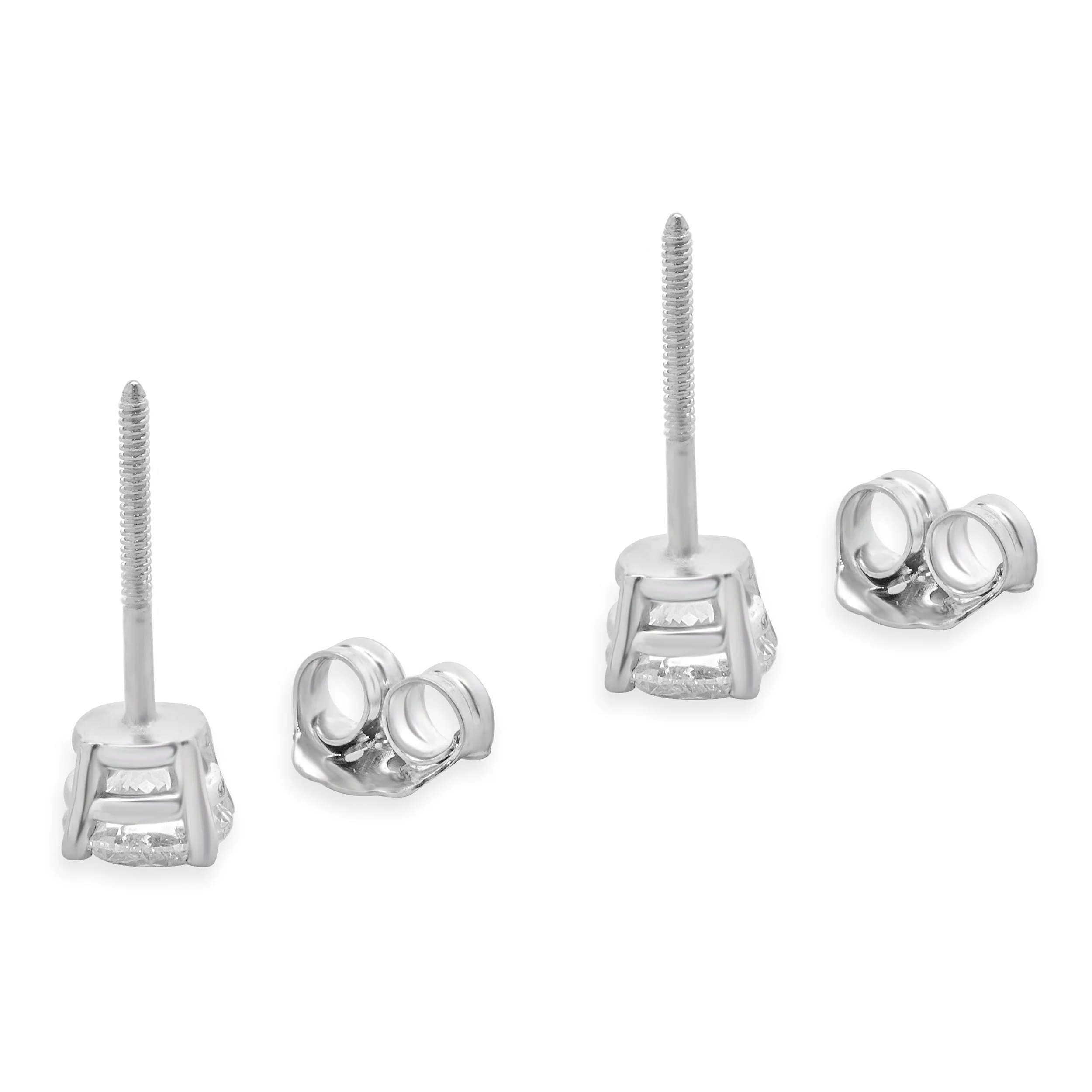 14 Karat White Gold Round Brilliant Cut Diamond Stud Earrings - Image 3