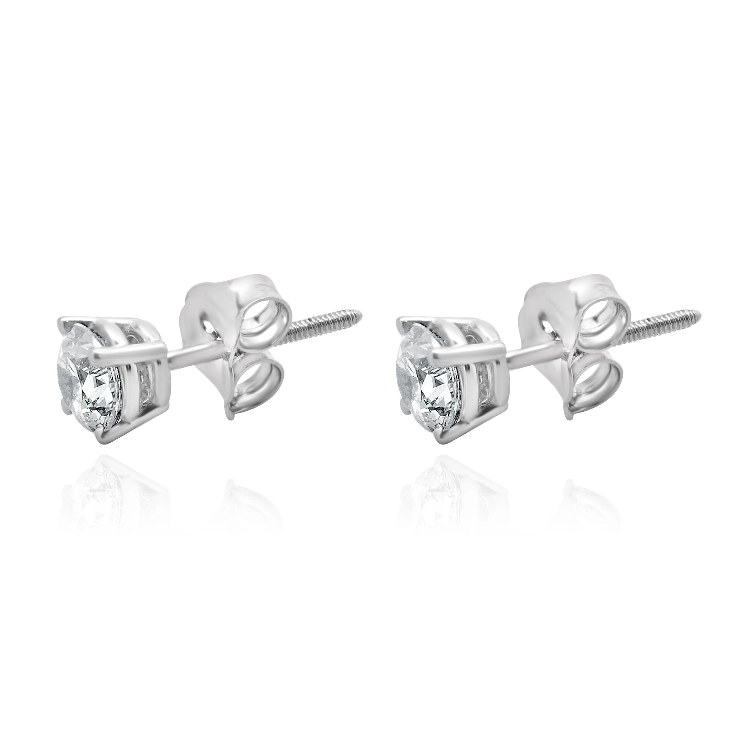 14 Karat White Gold Round Brilliant Cut Diamond Stud Earrings - Image 4