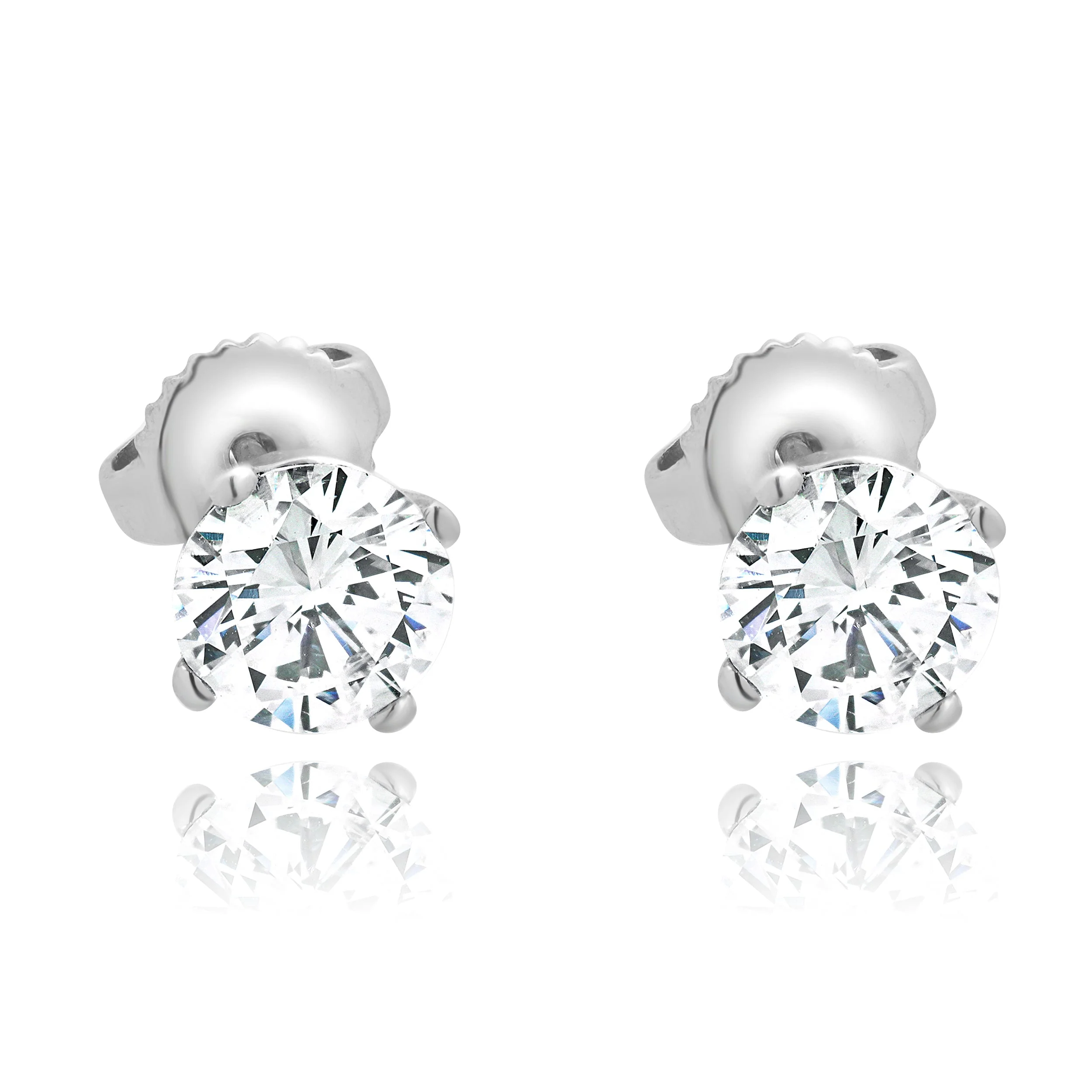 14 Karat White Gold Round Brilliant Cut Diamond Stud Earrings