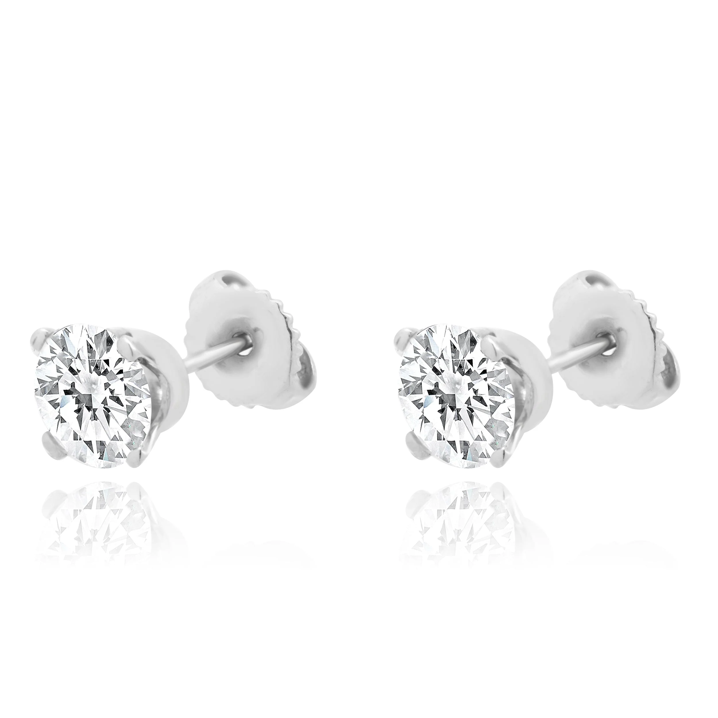 14 Karat White Gold Round Brilliant Cut Diamond Stud Earrings - Image 2