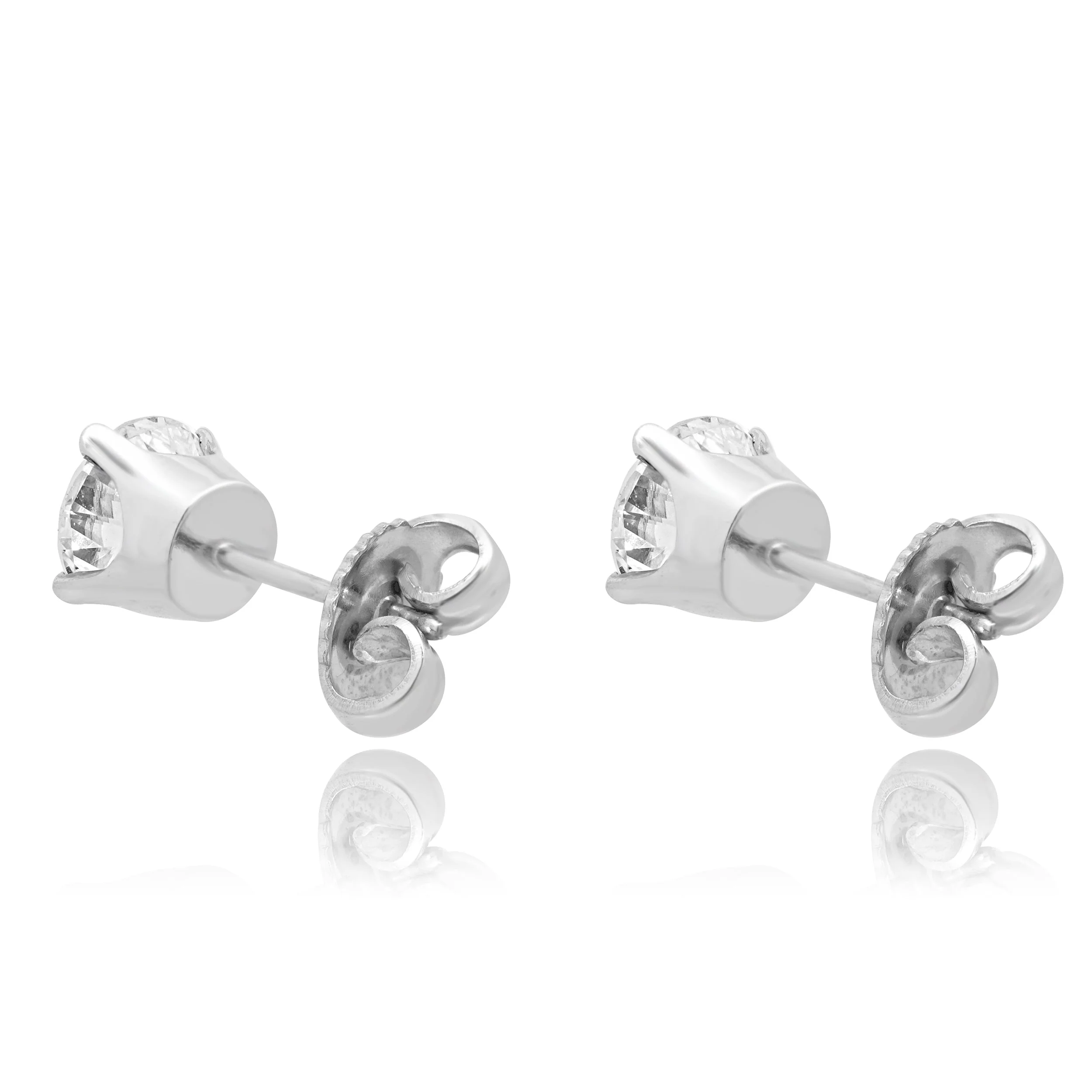 14 Karat White Gold Round Brilliant Cut Diamond Stud Earrings - Image 3