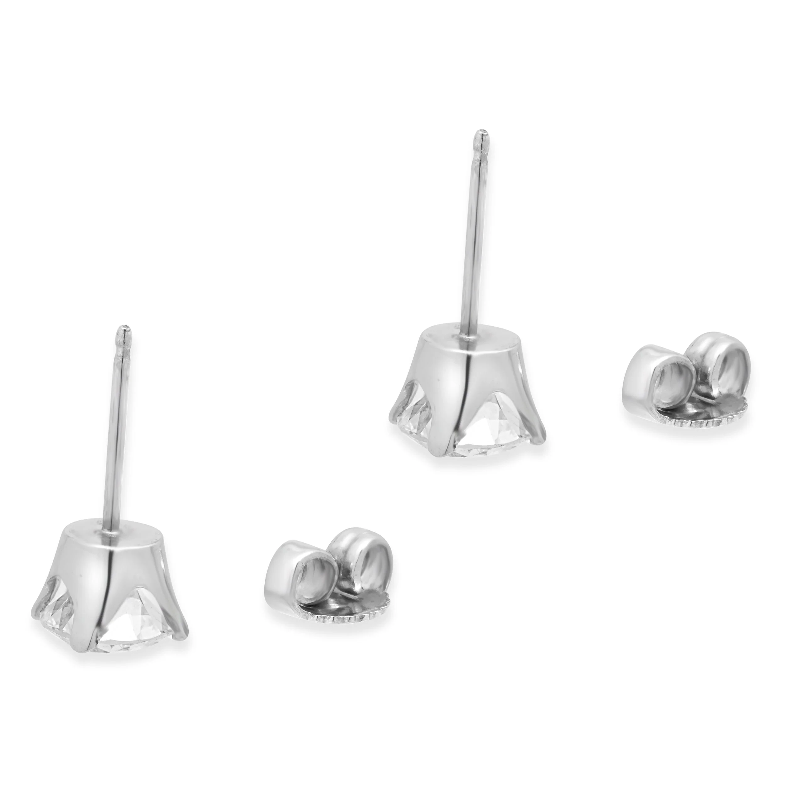 14 Karat White Gold Round Brilliant Cut Diamond Stud Earrings - Image 4