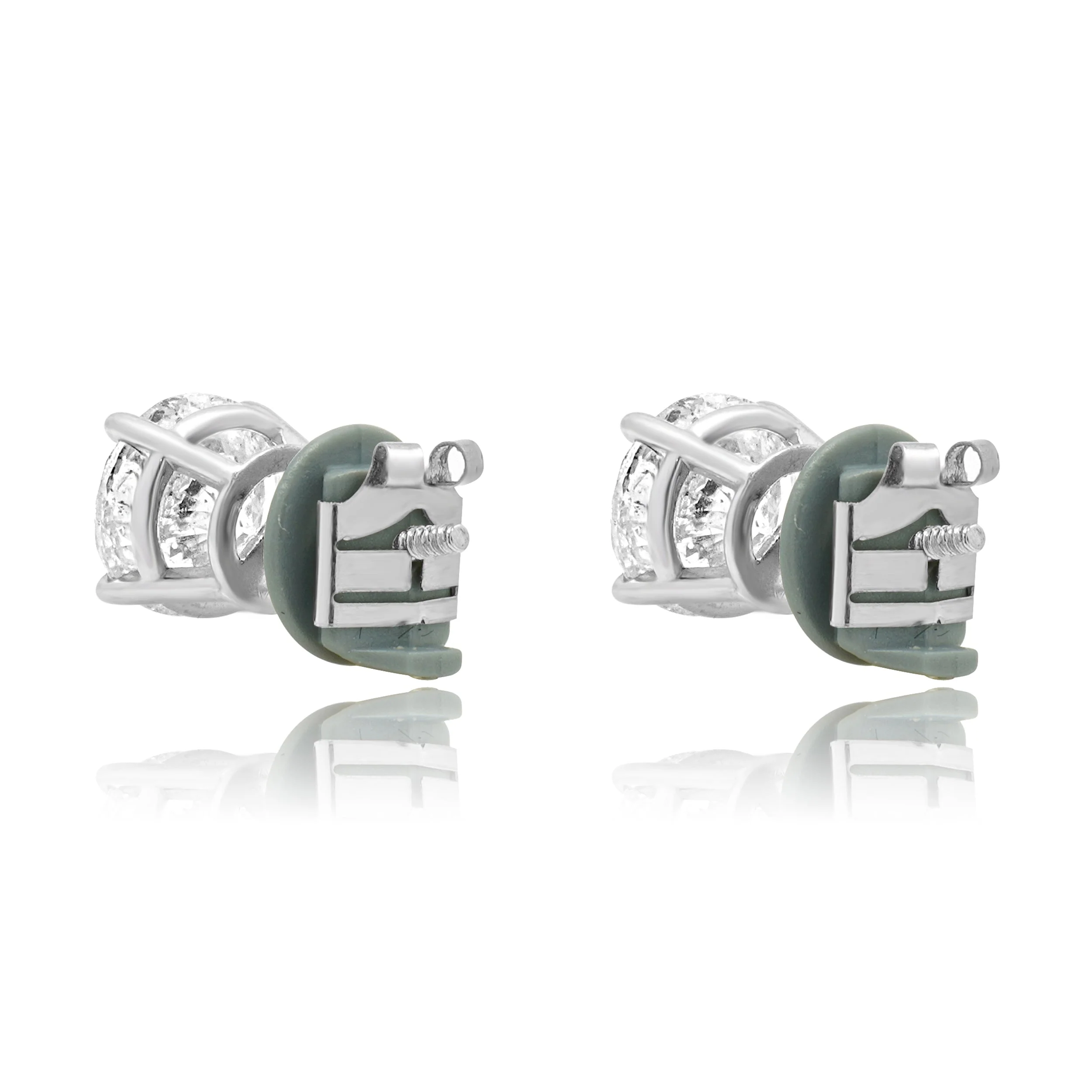 14 Karat White Gold Round Brilliant Cut Diamond Stud Earrings - Image 3