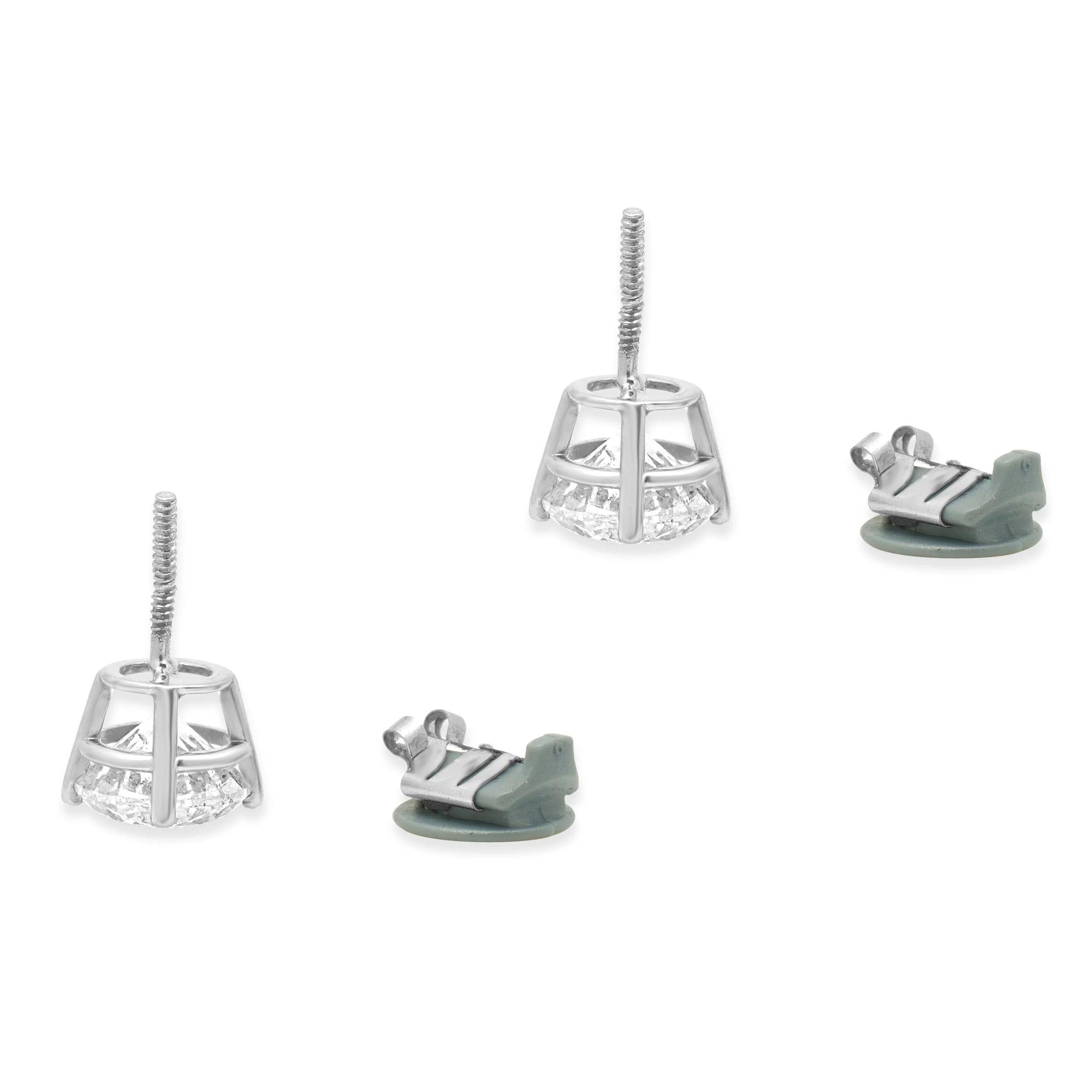 14 Karat White Gold Round Brilliant Cut Diamond Stud Earrings - Image 4