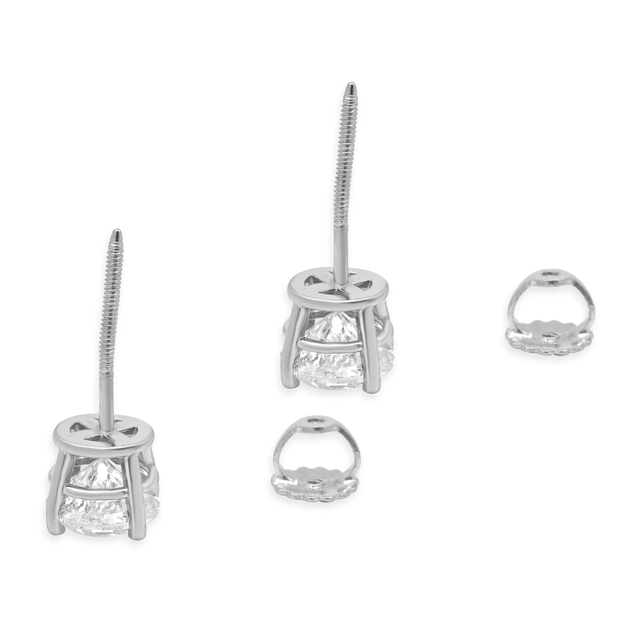 14 Karat White Gold Round Brilliant Cut Diamond Stud Earrings - Image 4