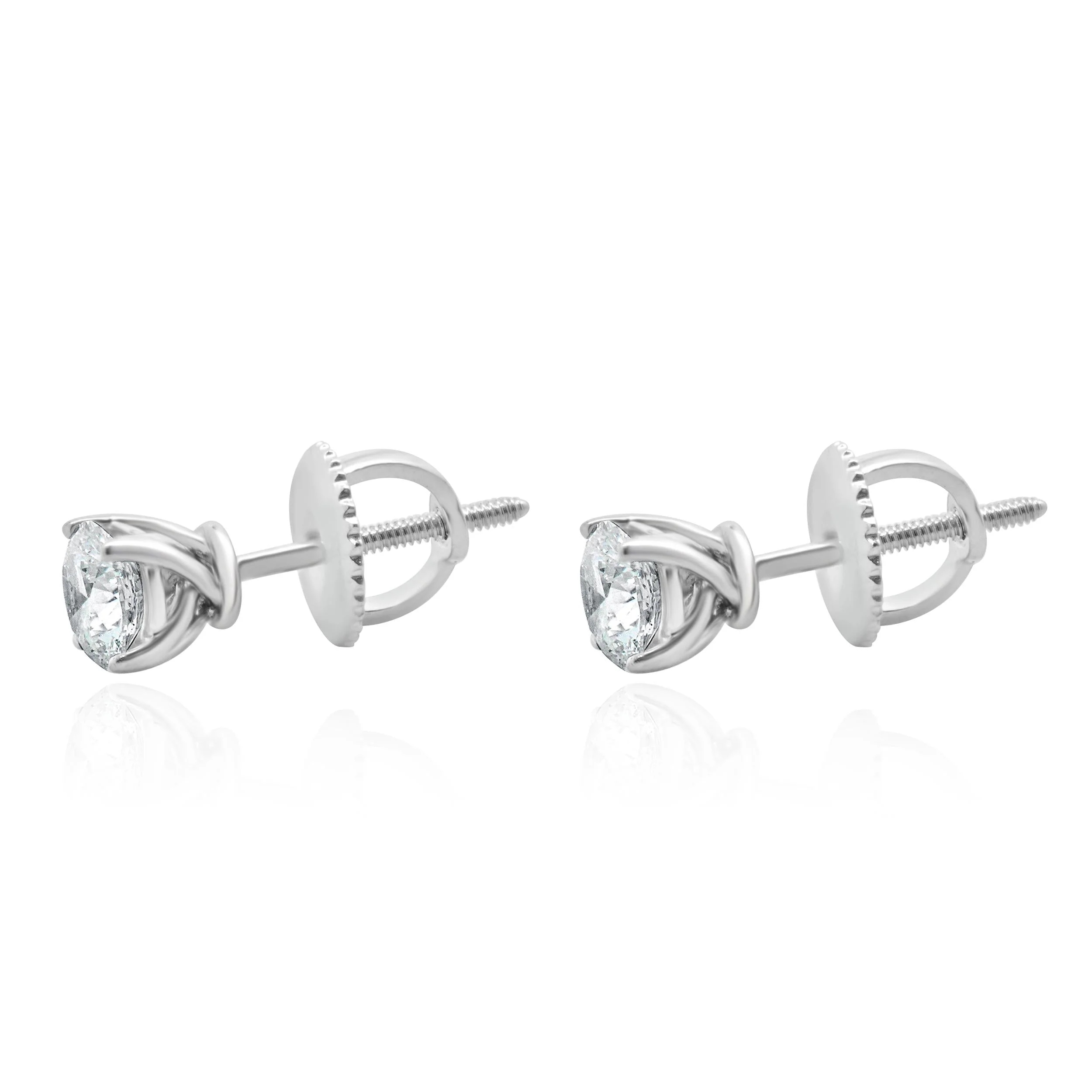 14 Karat White Gold Round Brilliant Cut Diamond Stud Earrings - Image 2