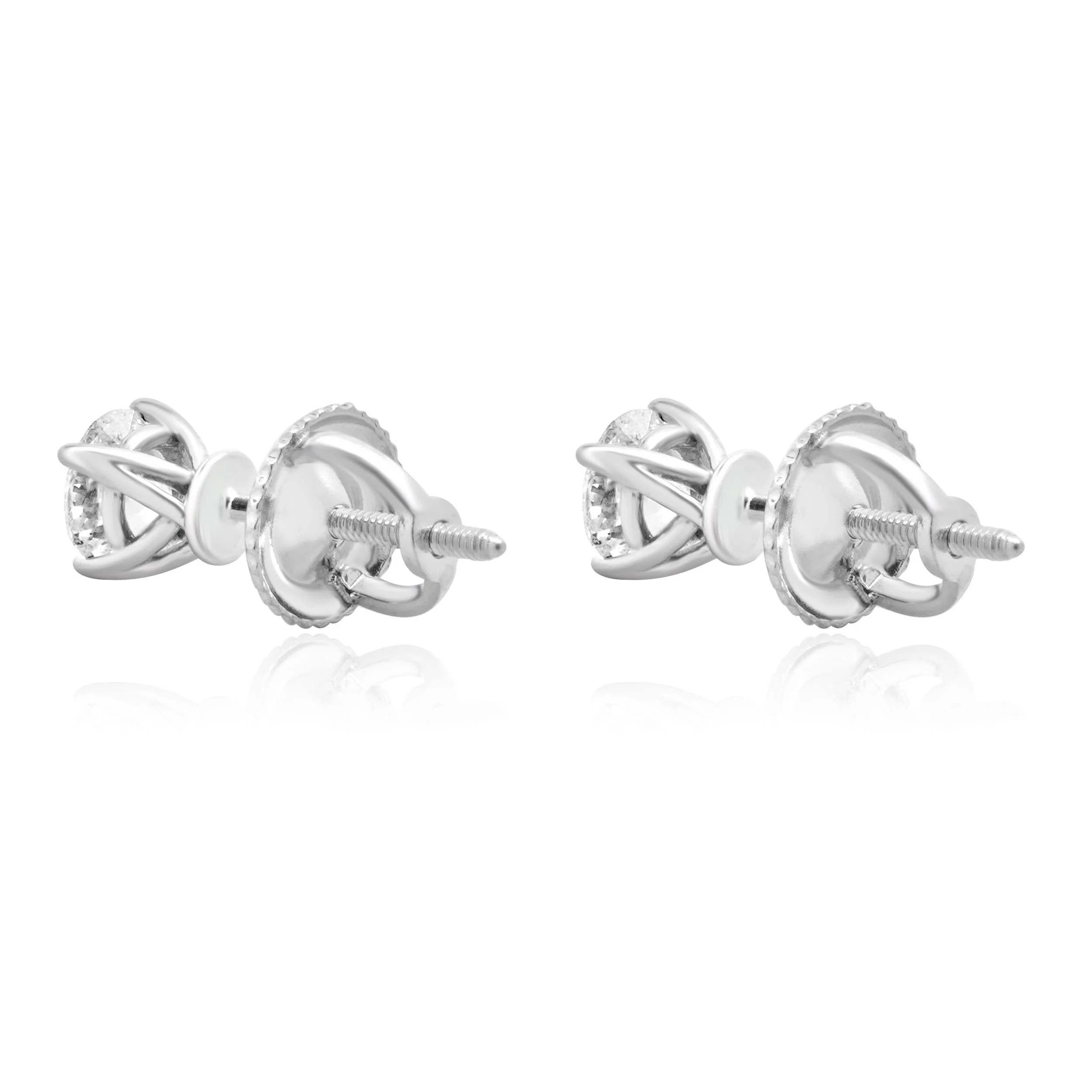 14 Karat White Gold Round Brilliant Cut Diamond Stud Earrings - Image 3