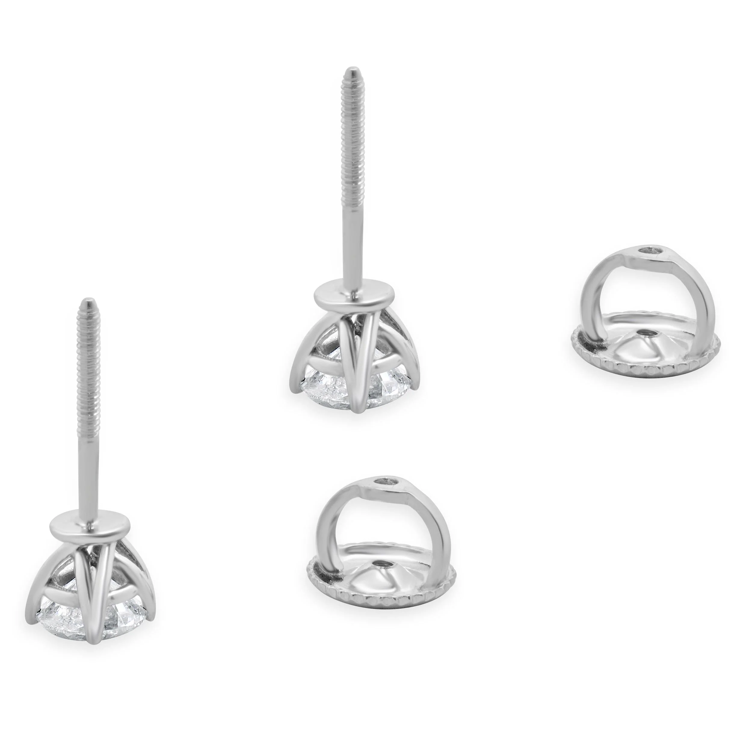 14 Karat White Gold Round Brilliant Cut Diamond Stud Earrings - Image 4