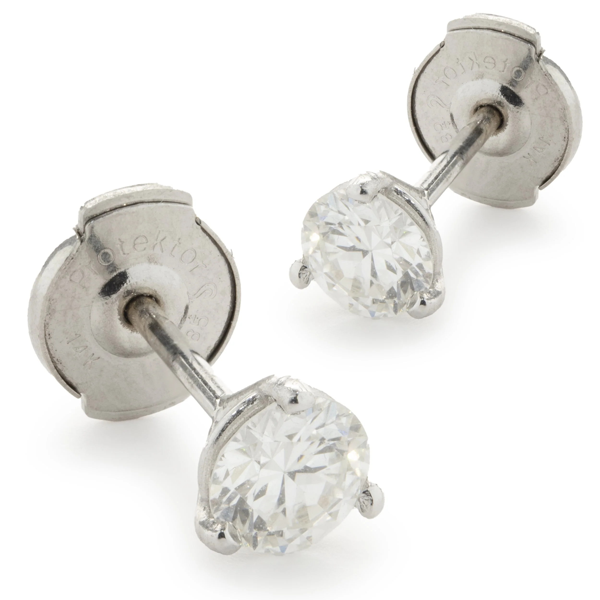 14 Karat White Gold Round Brilliant Cut Diamond Stud Earrings - Image 2