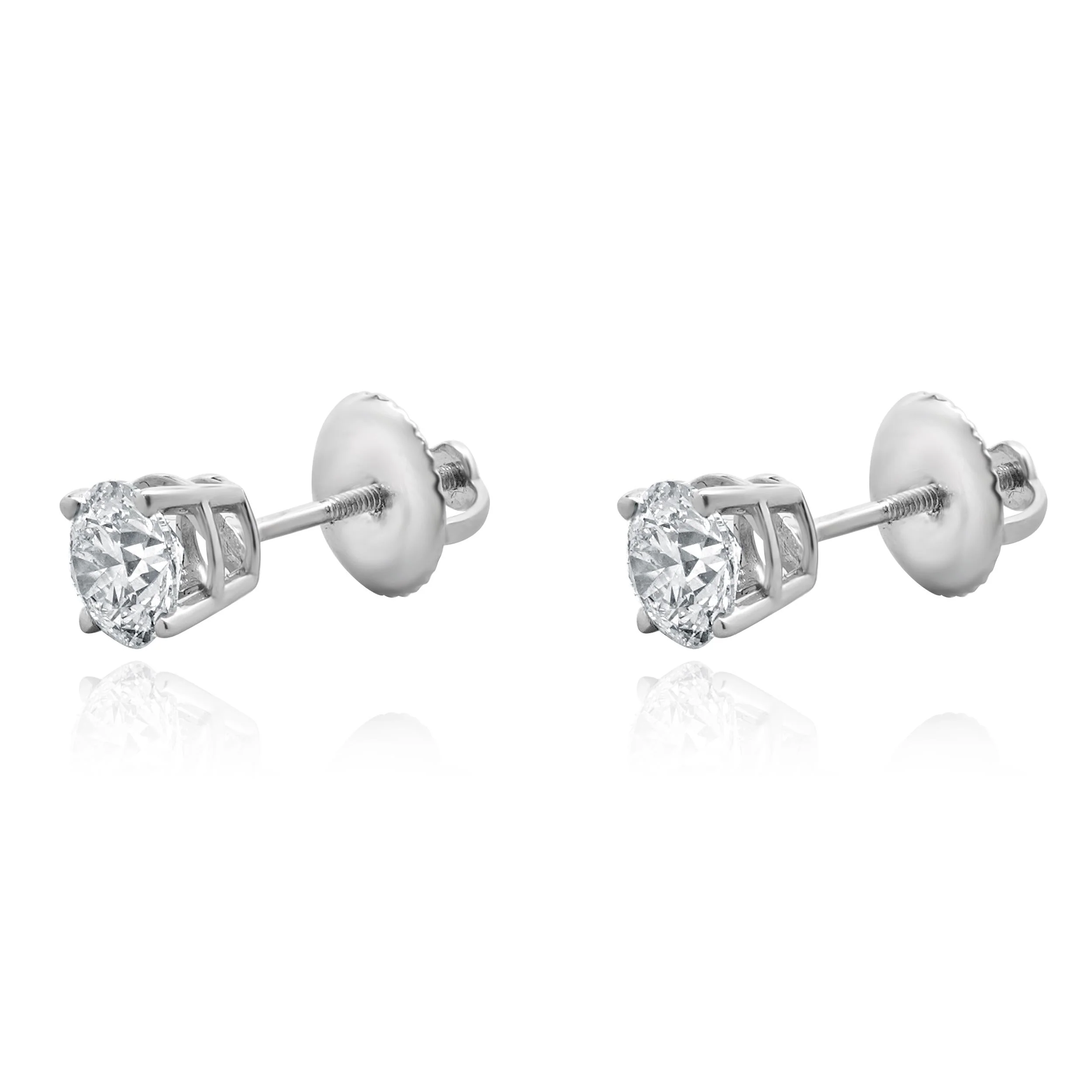 14 Karat White Gold Round Brilliant Cut Diamond Stud Earrings - Image 2